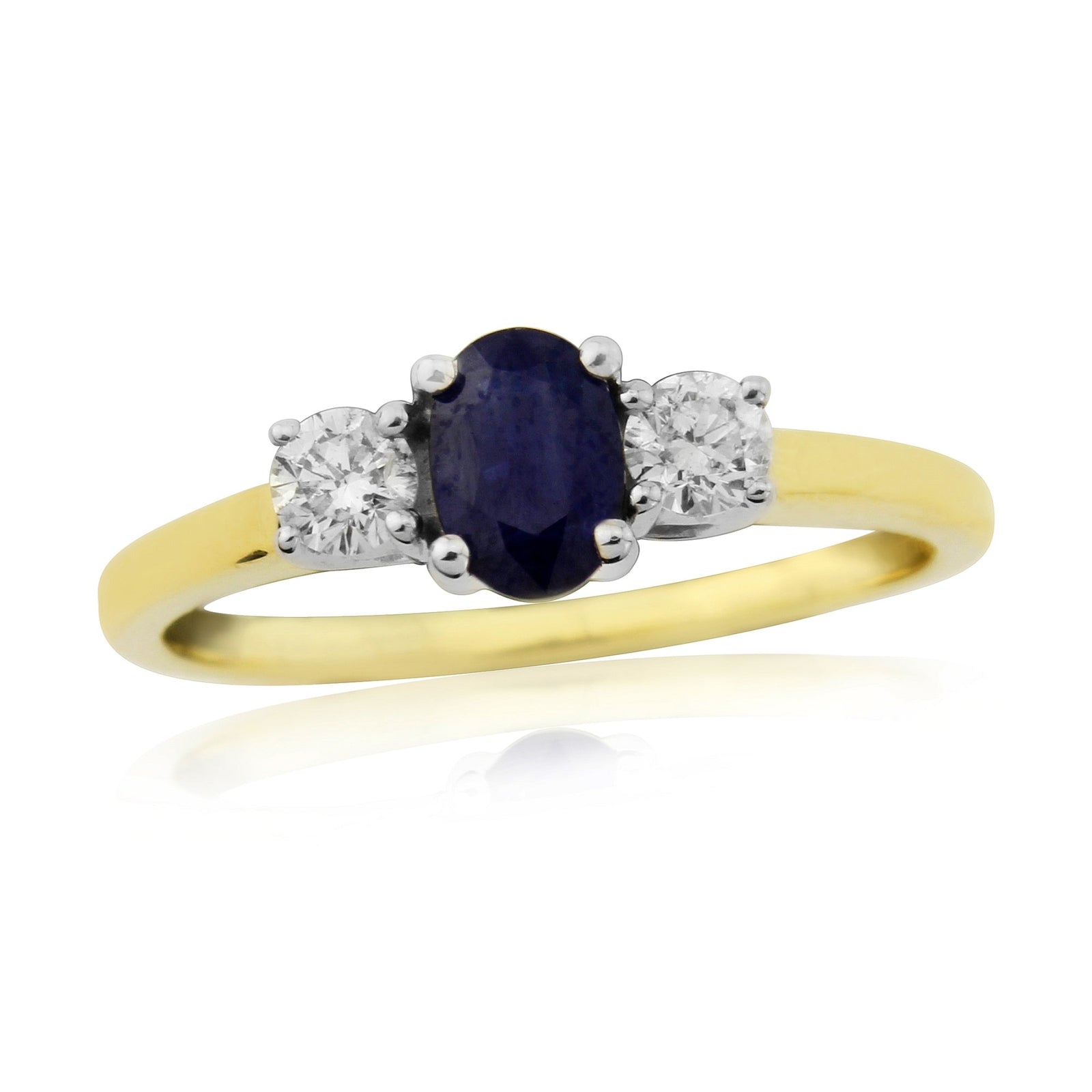 9ct gold 6x4mm oval sapphire & diamond three stone ring 0.24ct