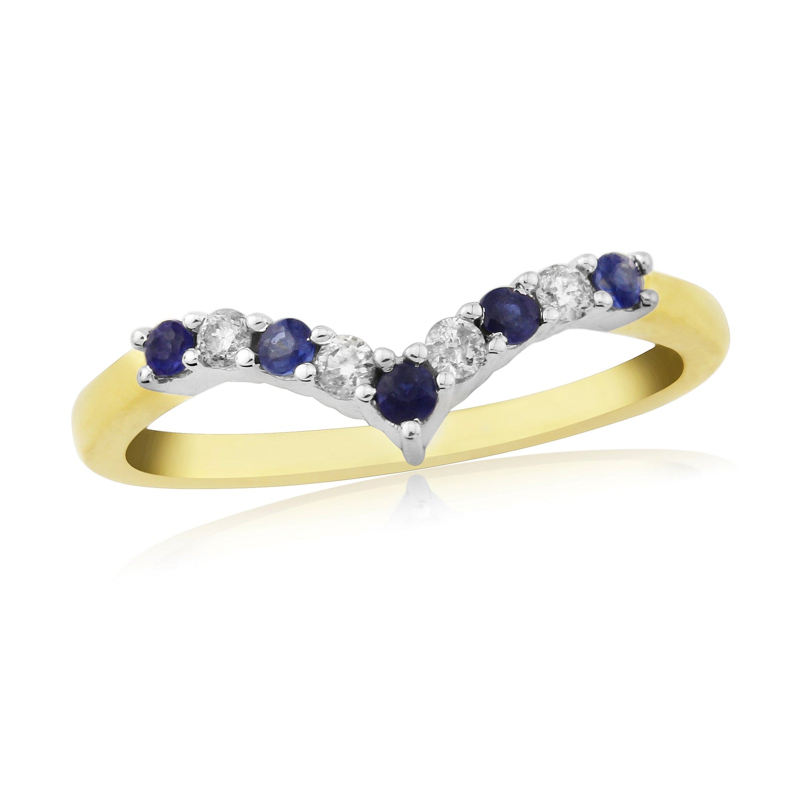 9ct gold 2mm round sapphire & diamond wishbone ring 0.11ct