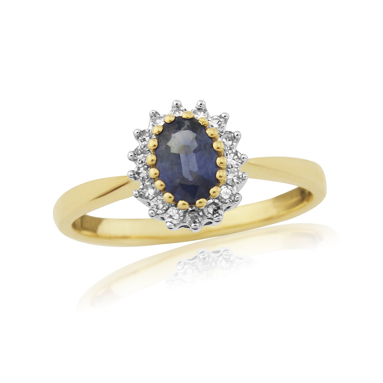 9ct gold 6x4mm oval sapphire & diamond cluster ring 0.12ct