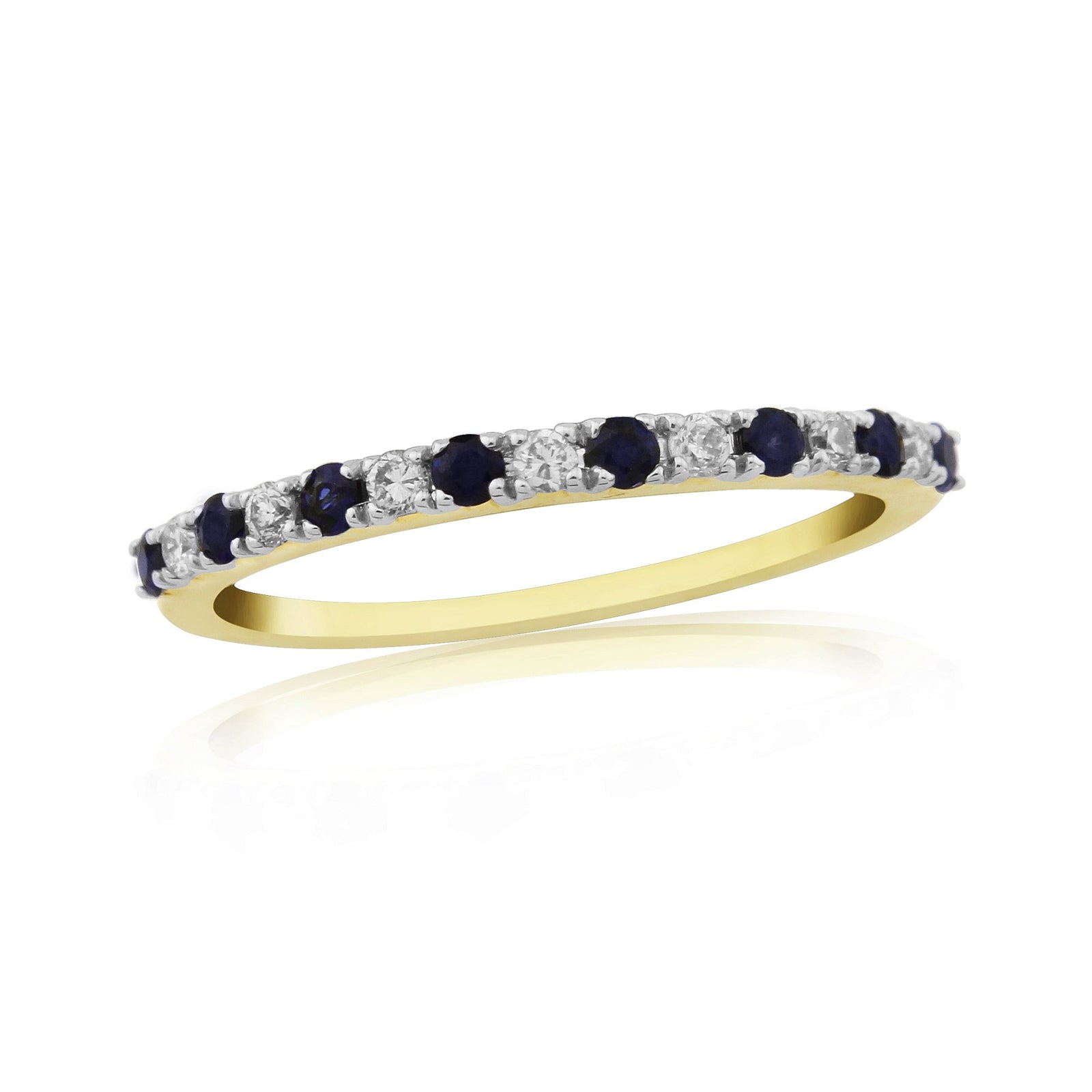 9ct gold 1.50mm round sapphire & diamond half et ring 0.12ct