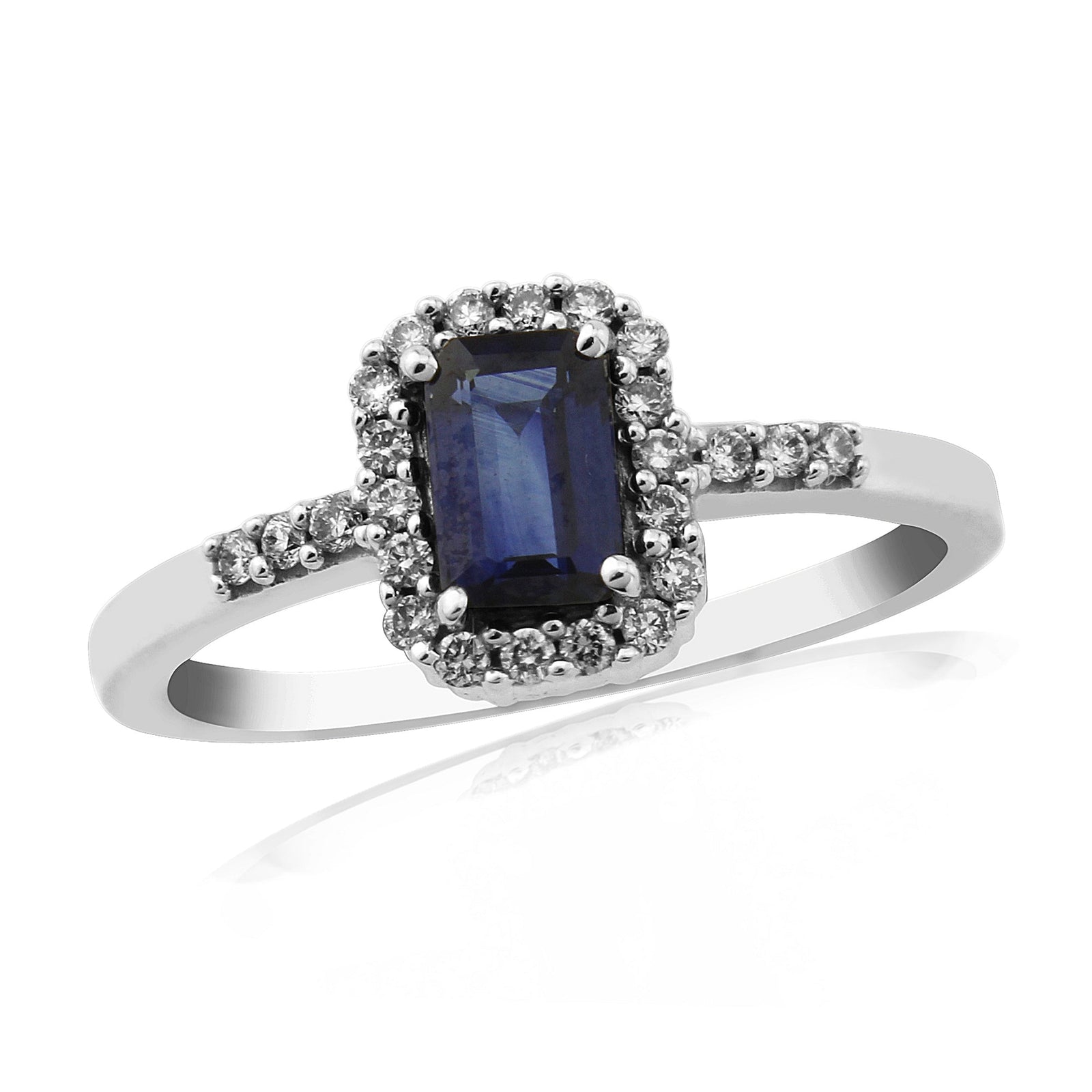 9ct gold 6x4mm octagon cut sapphire & diamond cluster ring 0.19ct