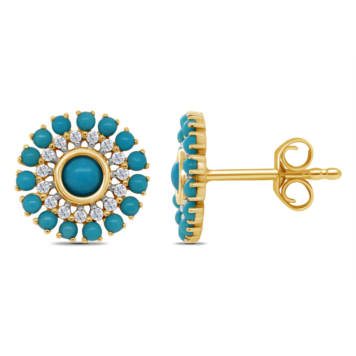 9ct gold turquoise &amp; diamond stud earrings 0.12ct