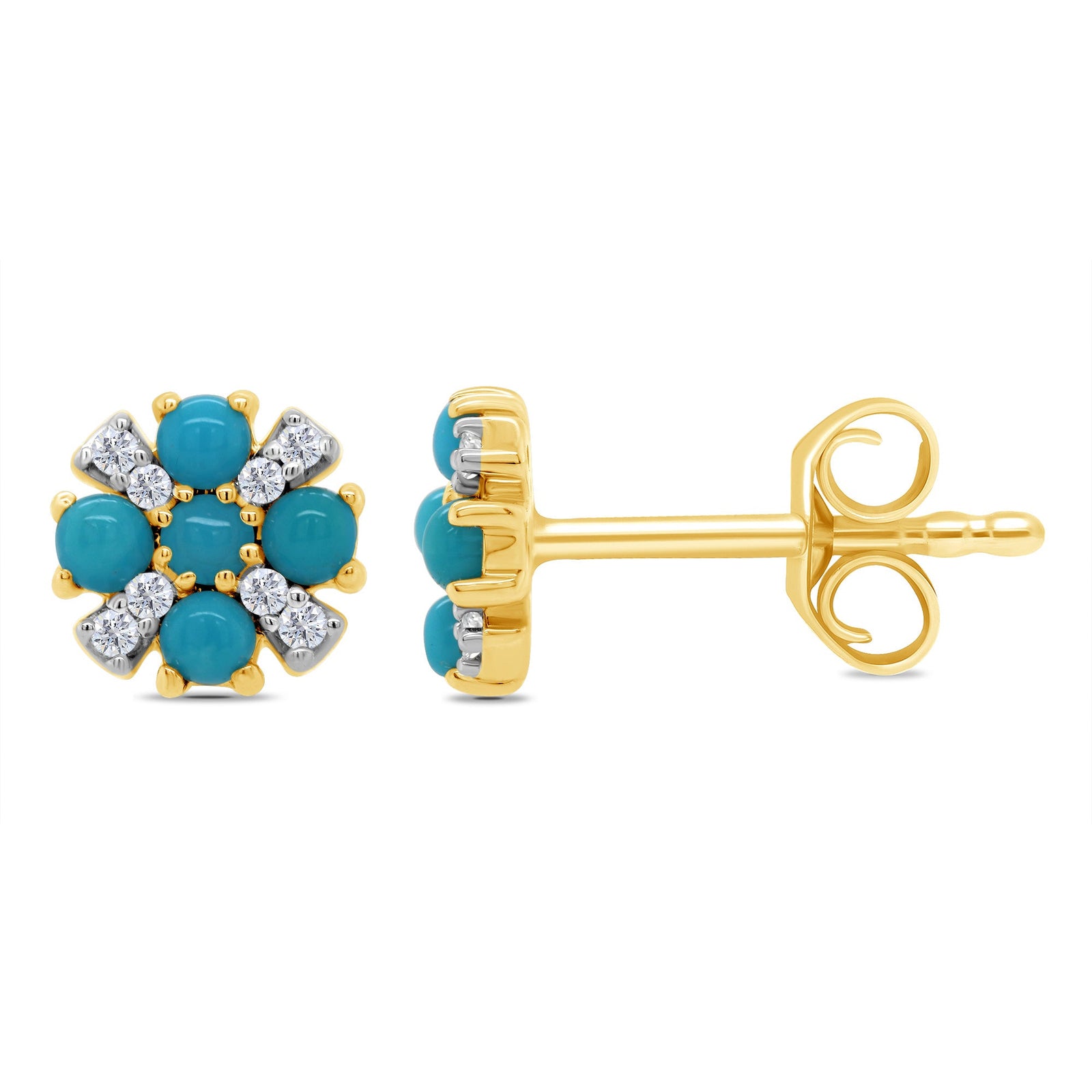 9ct gold turquoise & diamond stud earrings 0.06ct