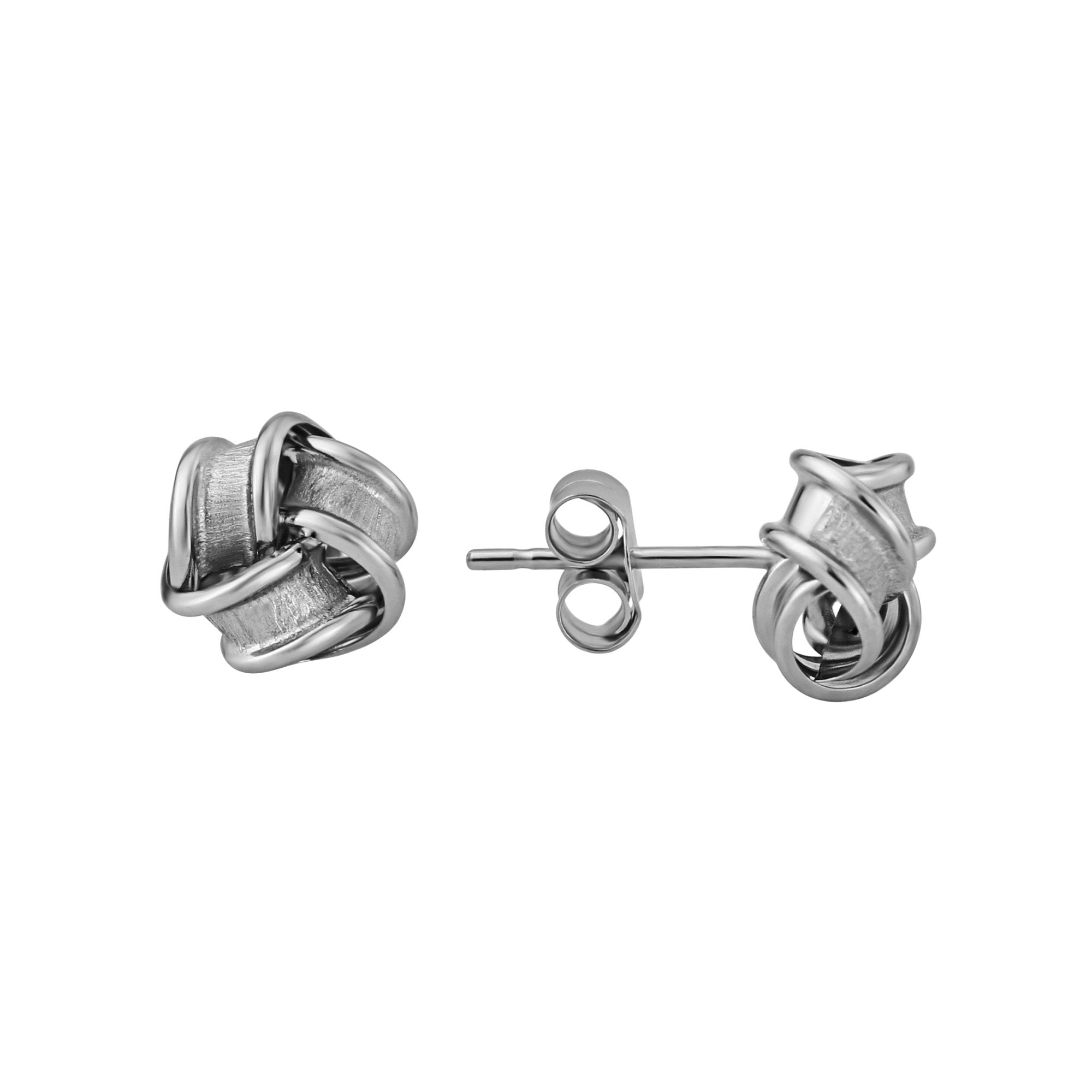 9ct white gold frosted knot stud earrings