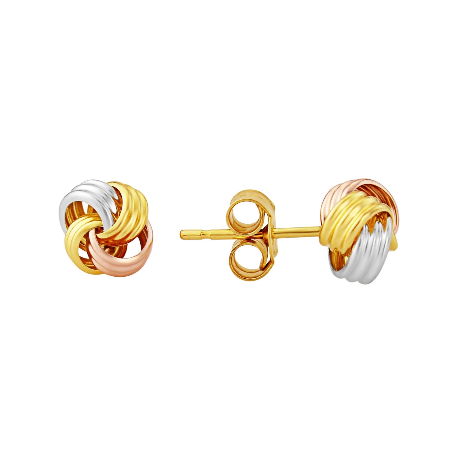 9ct m/c gold 3 strand knot stud earrings