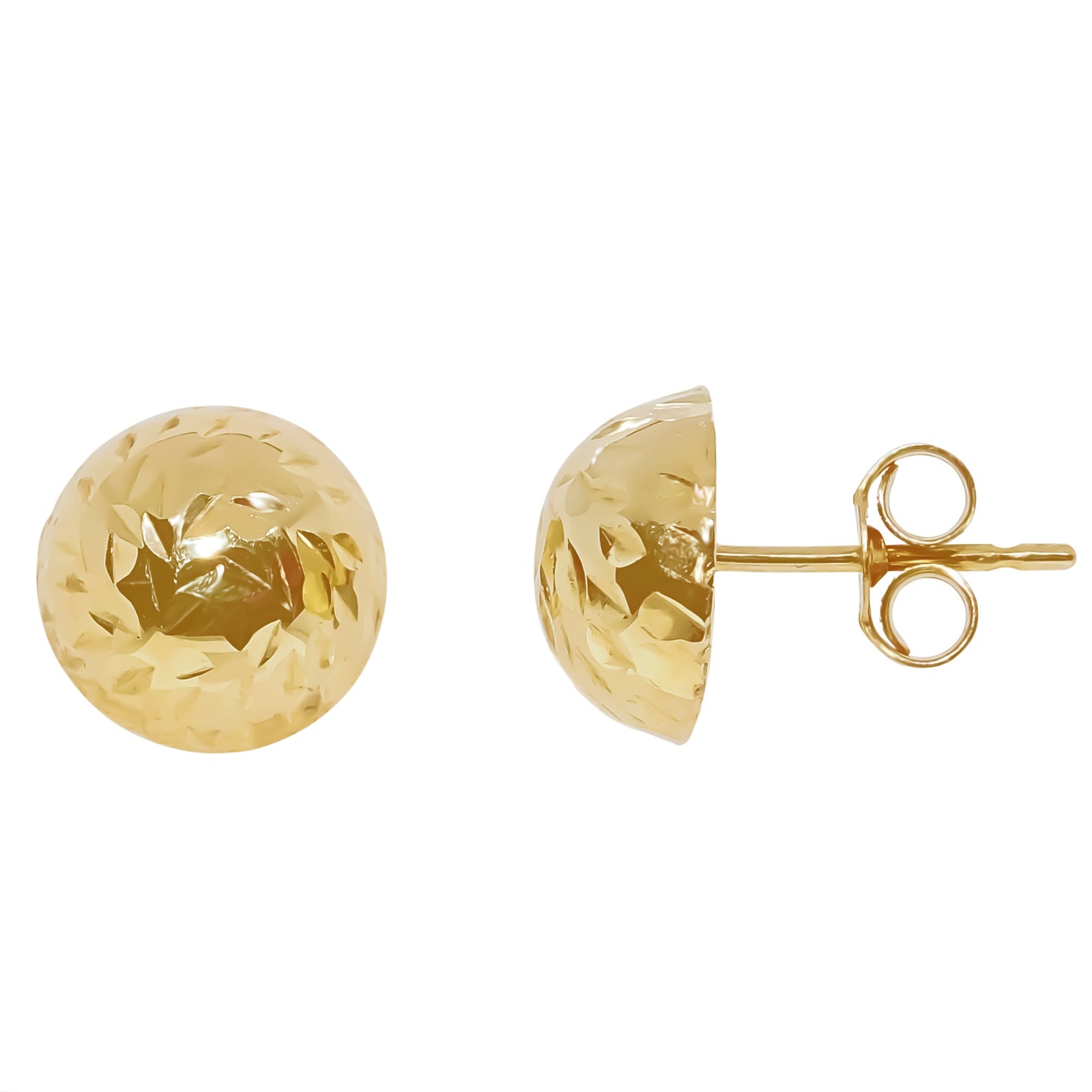 9ct gold 9mm diamond cut dome stud earrings