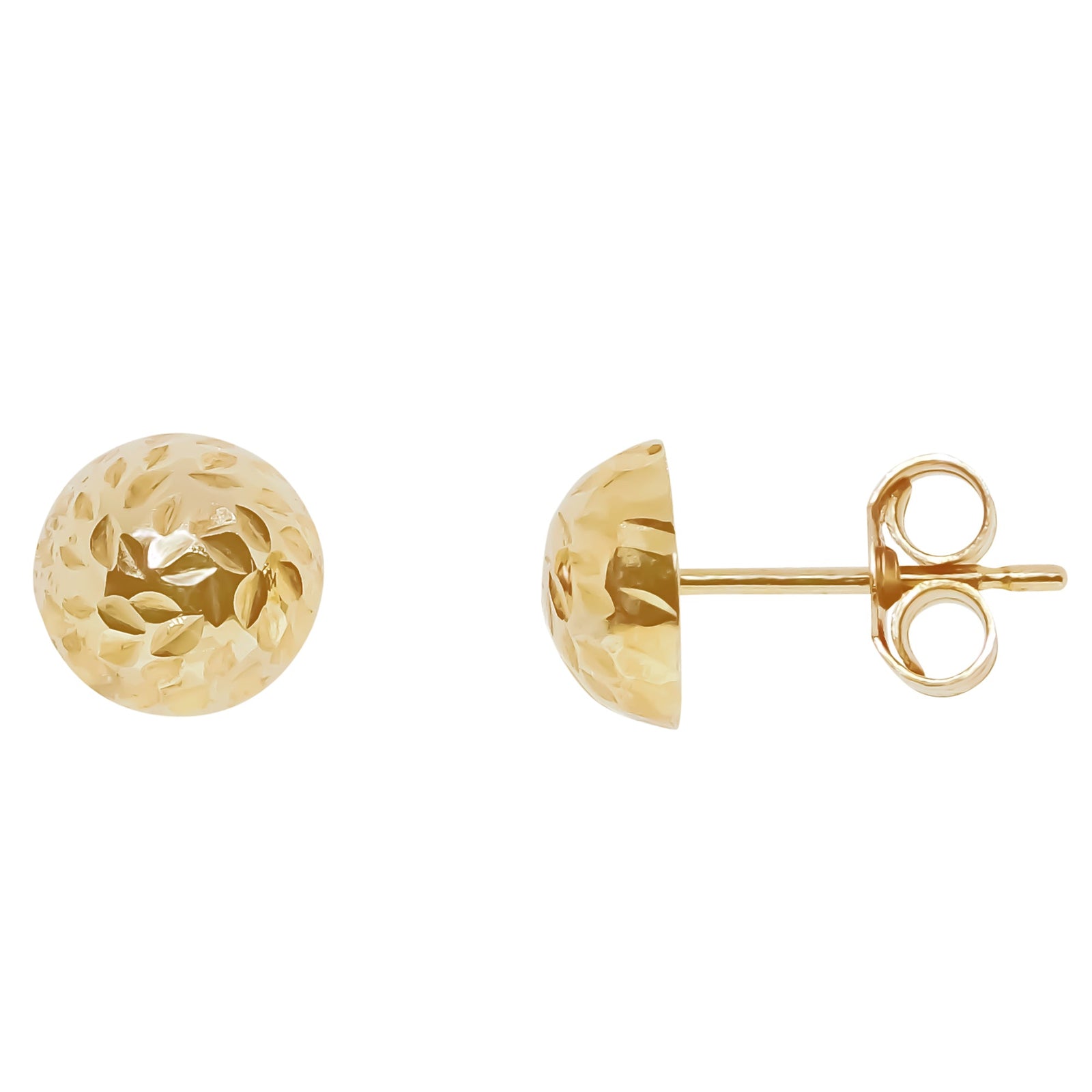 9ct gold 7mm diamond cut dome stud earrings