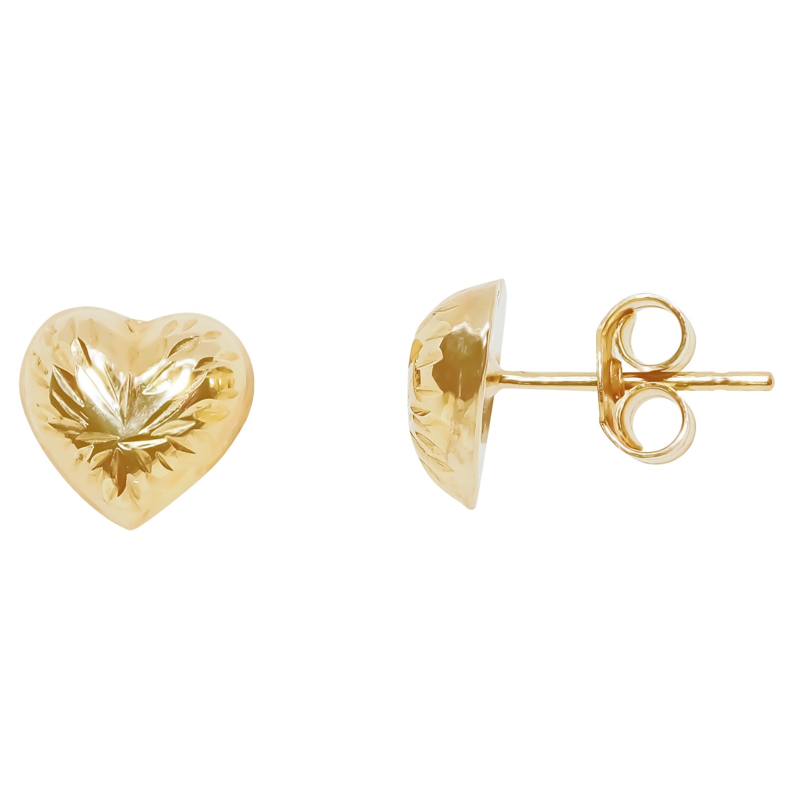 9ct gold 8mm diamond cut heart shape stud earrings