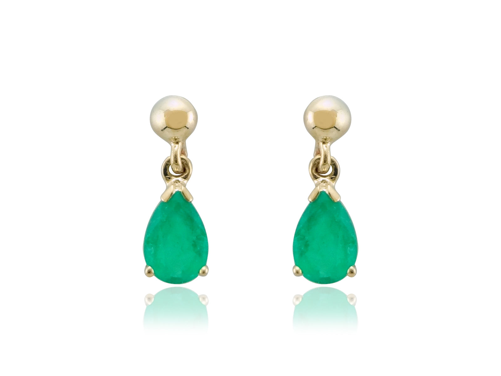 9ct gold 7x5mm pear shape emerald drop earrings
