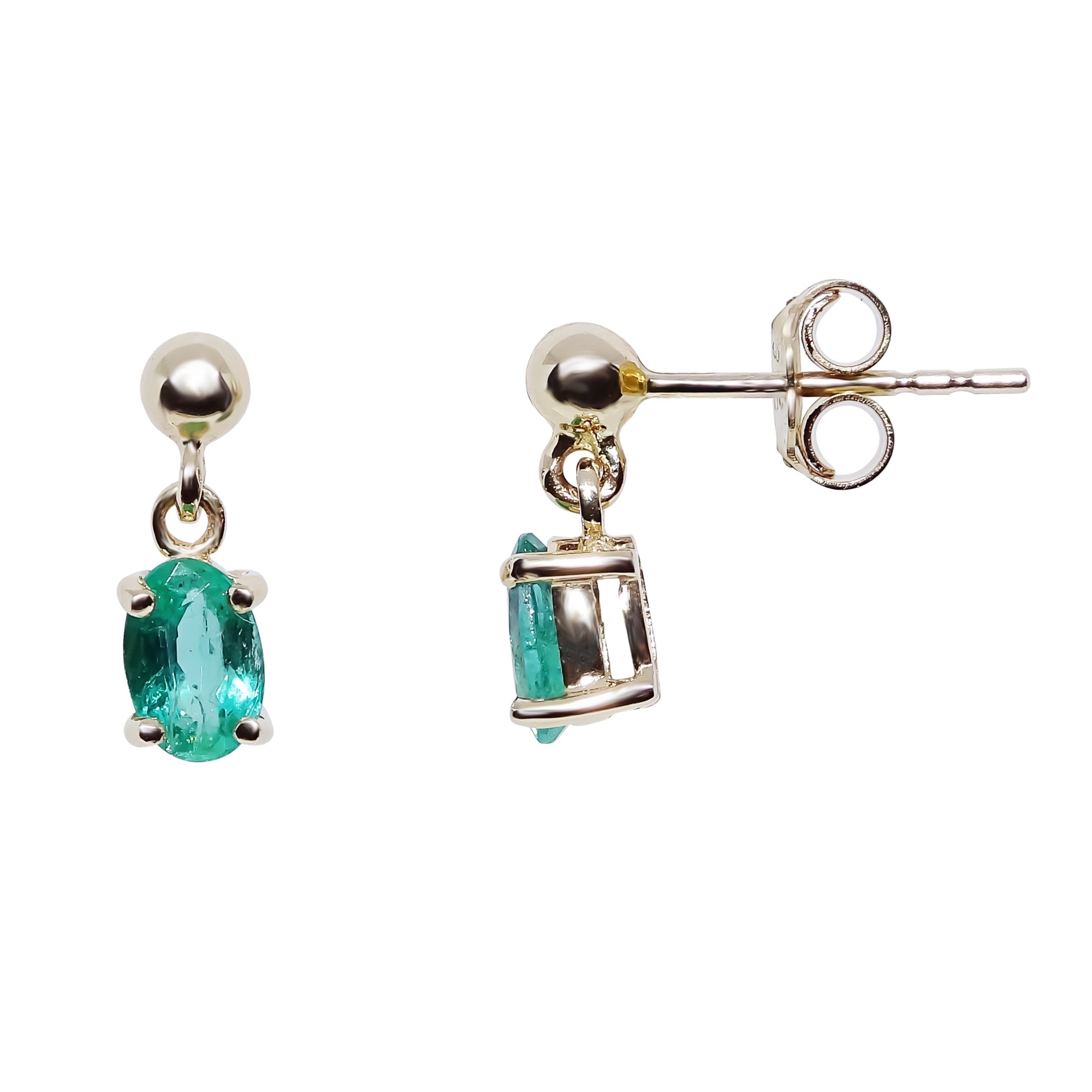 9ct gold 6x4mm oval emerald drop earrings