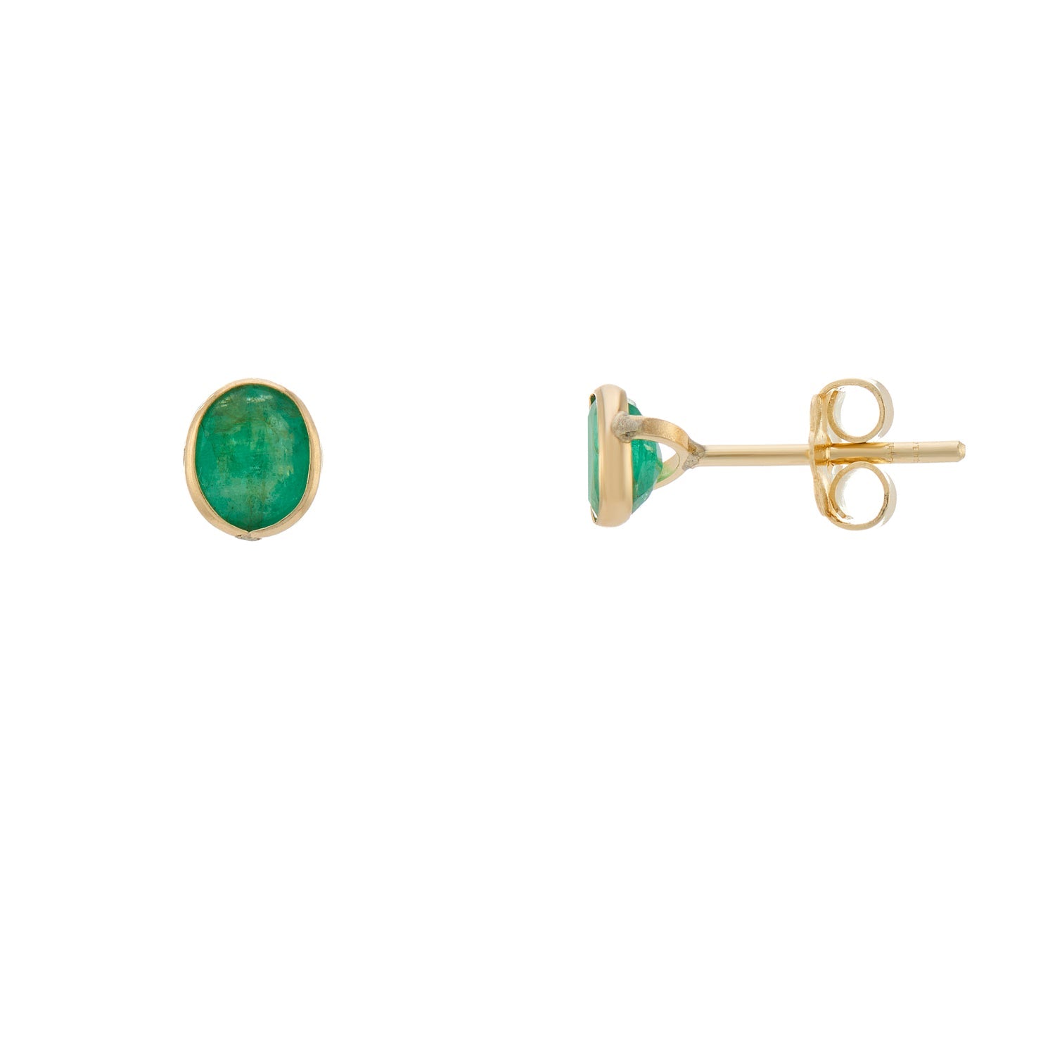 9ct gold 5x4mm rubover emerald studs