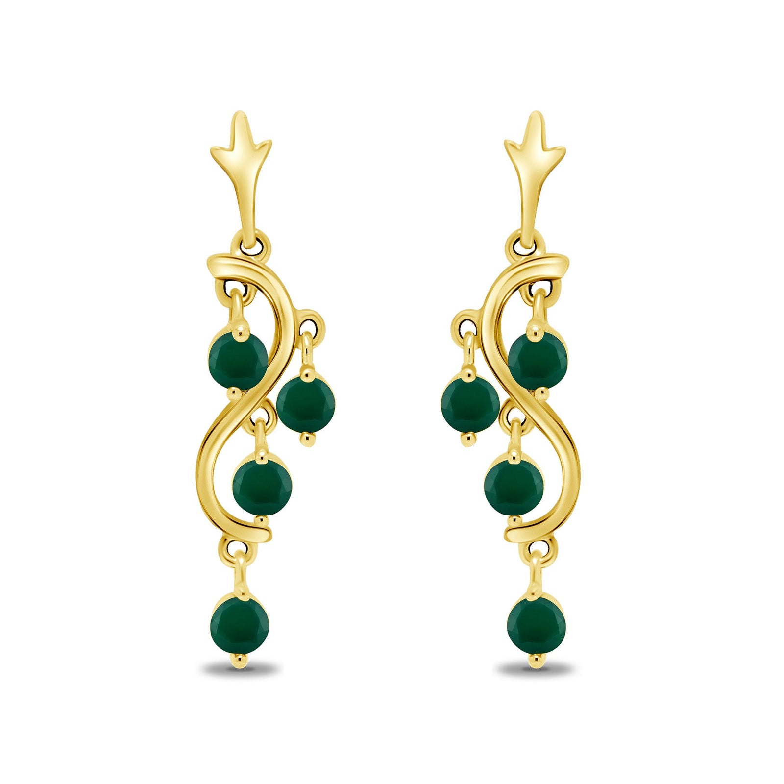 9ct gold 1.90mm round multi emerald drop earrings