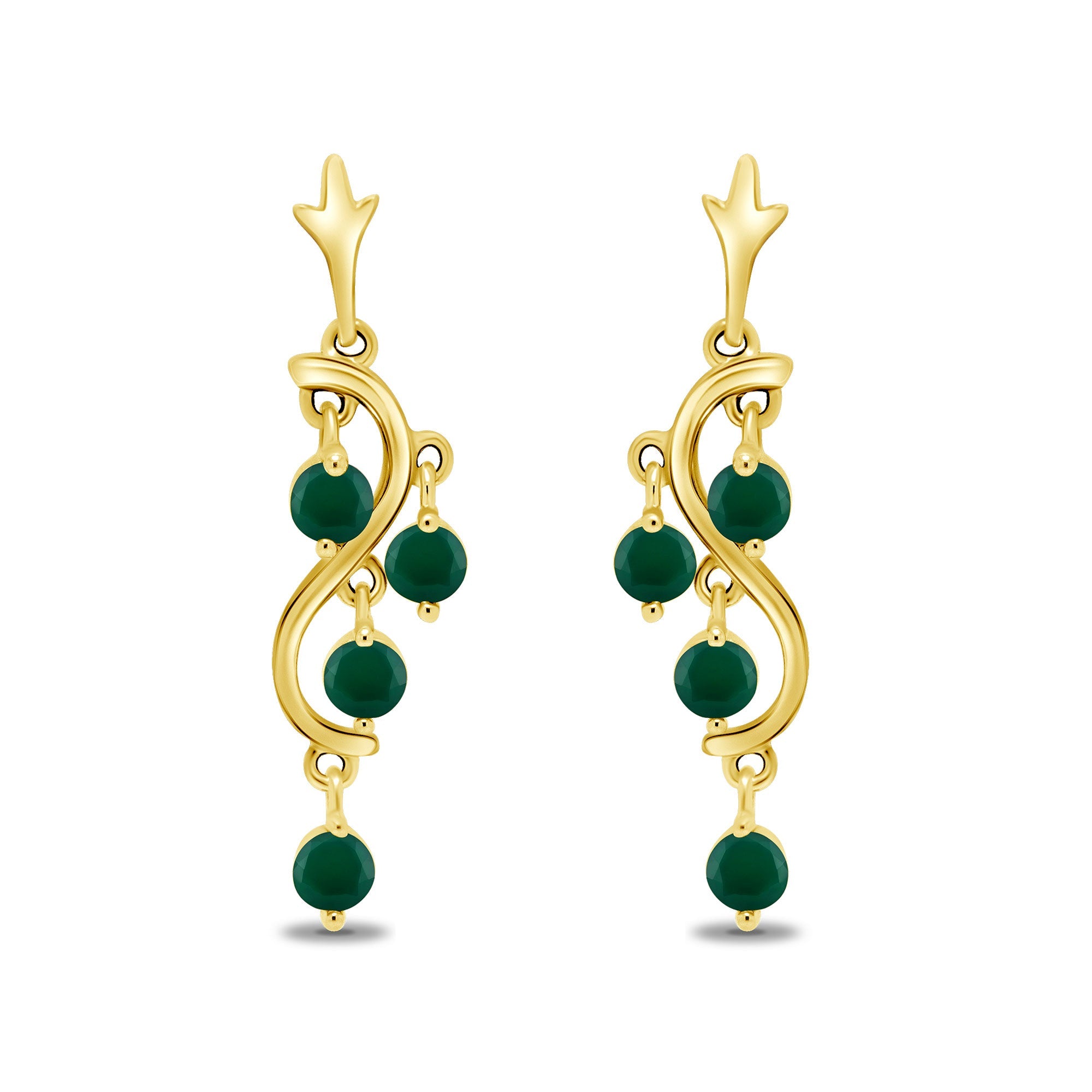 9ct gold 1.90mm round multi emerald drop earrings