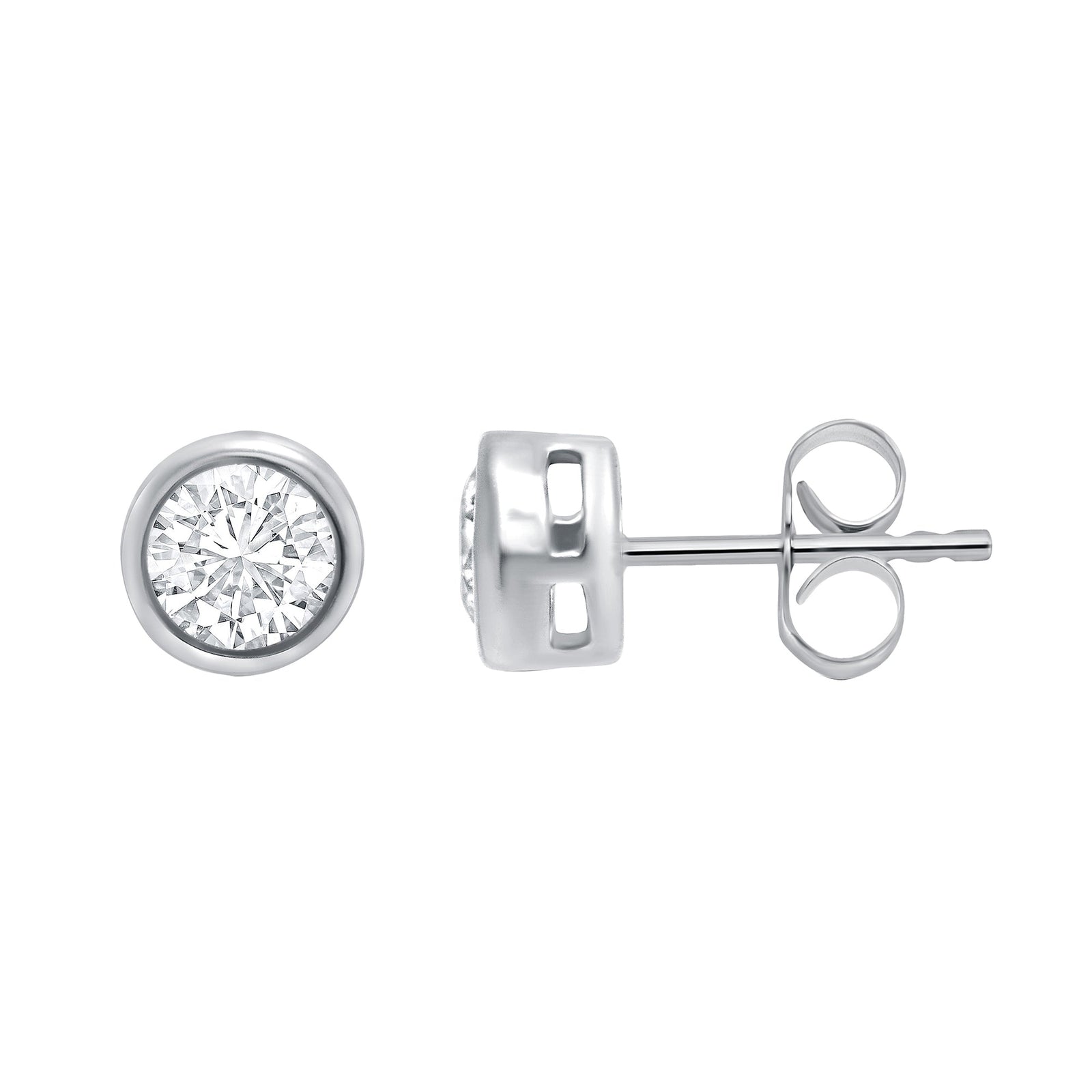 Platinum rub over set diamond stud earrings 0.40ct H/Si