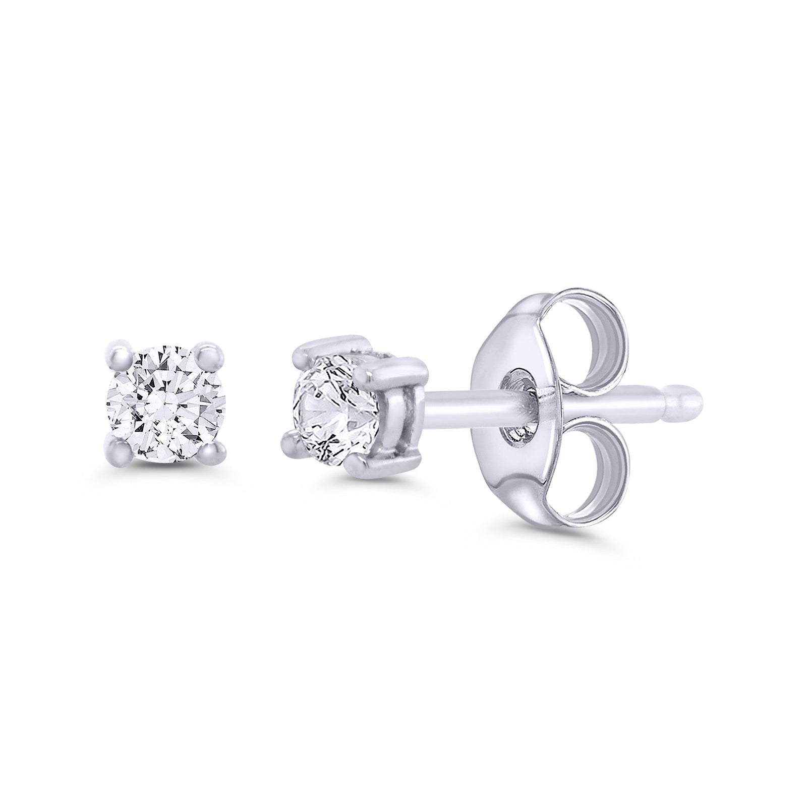 9ct white gold four claw diamond stud earrings 0.15ct