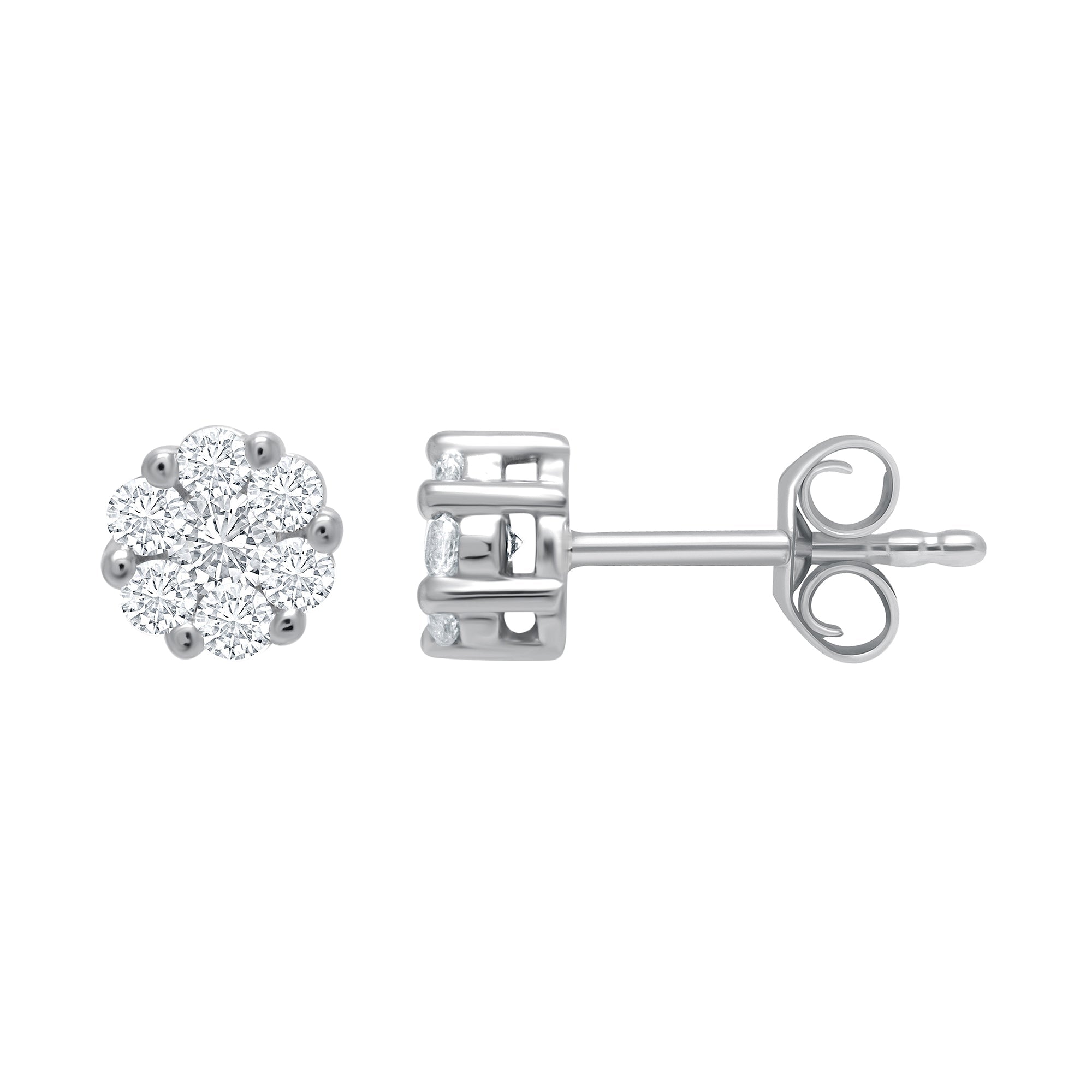 Platinum diamond set cluster stud earrings 0.40ct H/Si