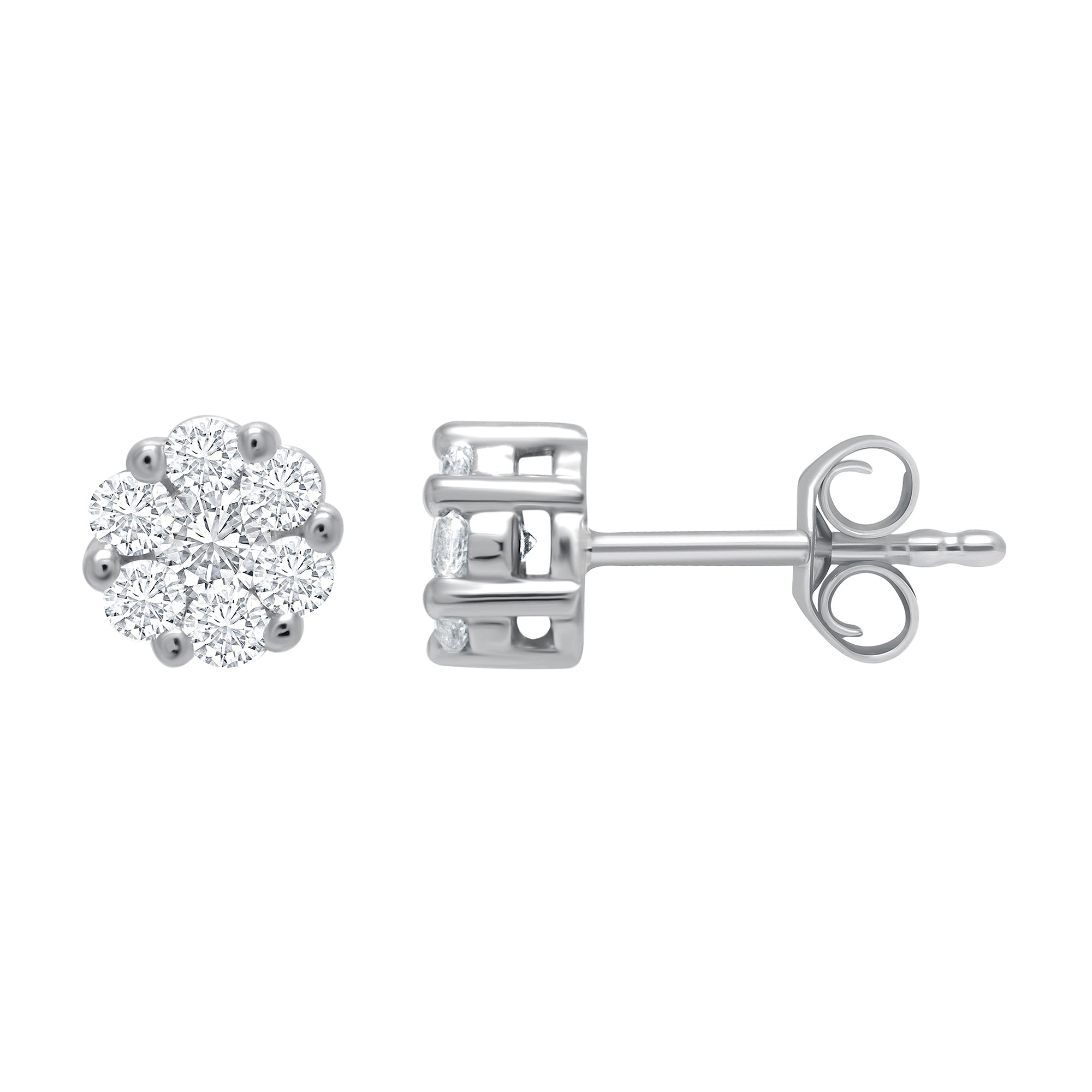 Platinum diamond set cluster stud earrings 0.50ct H/Si