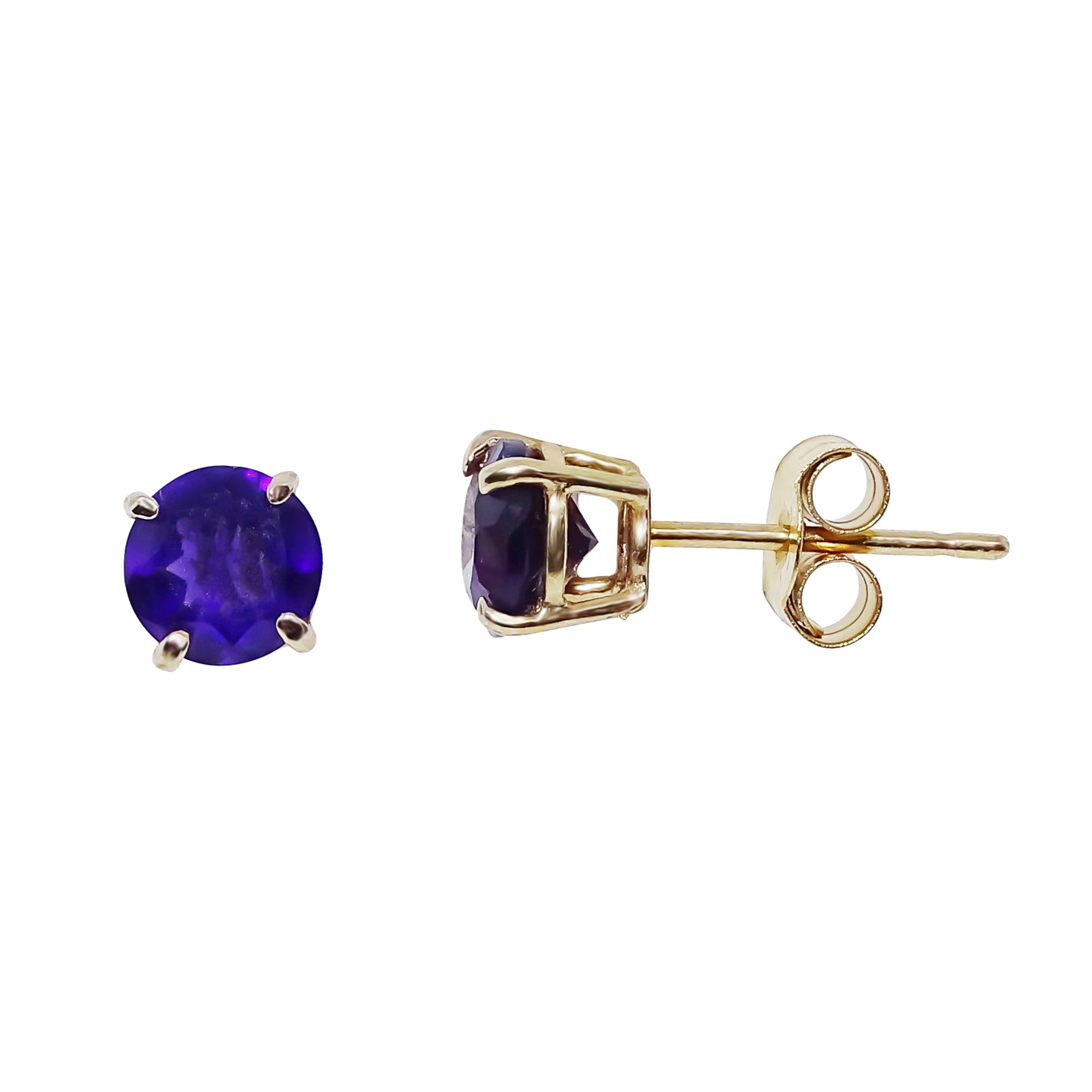 9ct gold 5mm round amethyst stud earrings