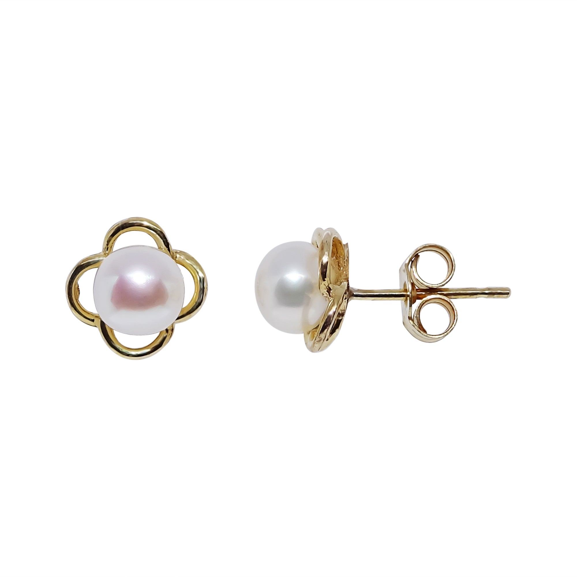 9ct gold freshwater pearl flower stud earrings