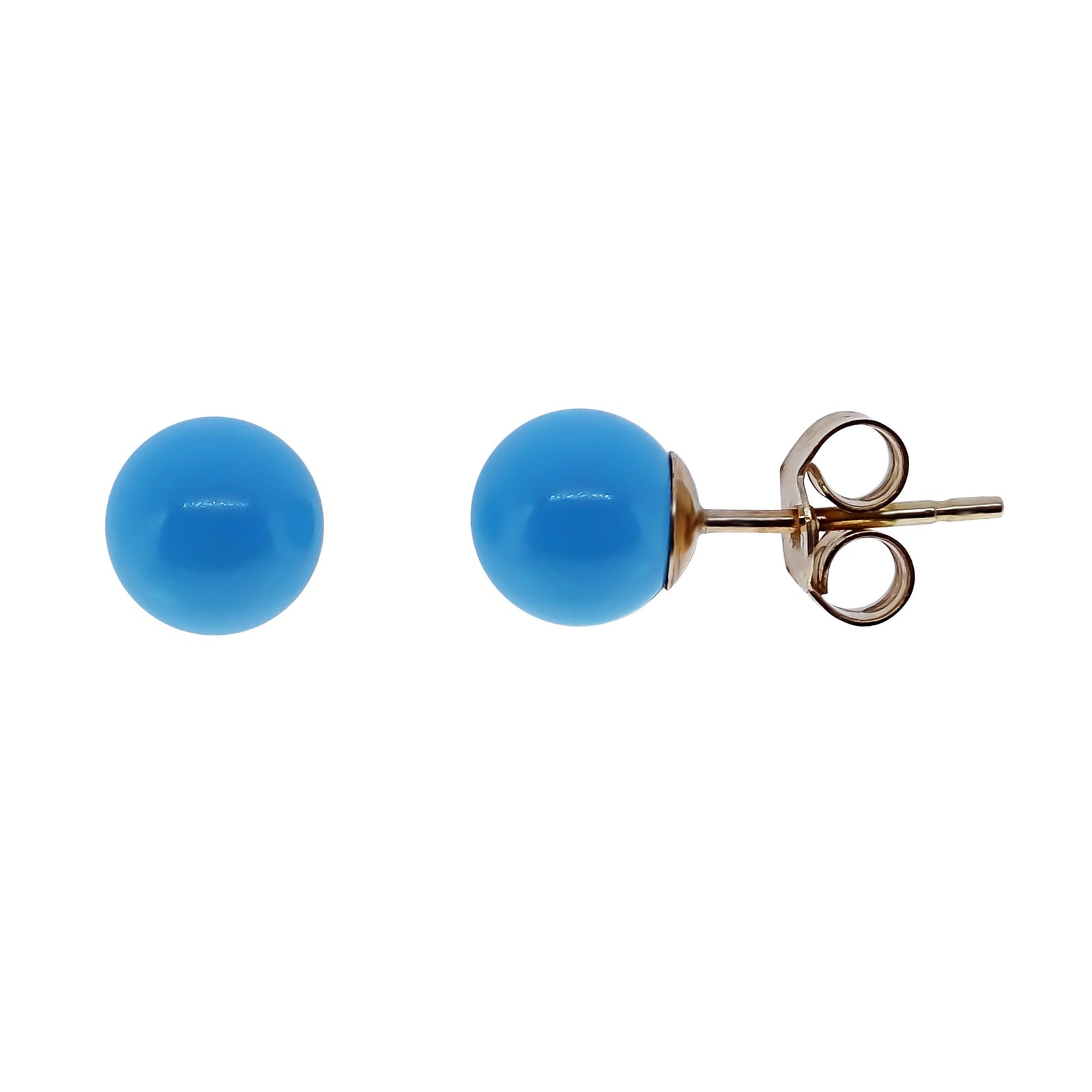 9ct gold 6mm created turquoise bead stud earrings