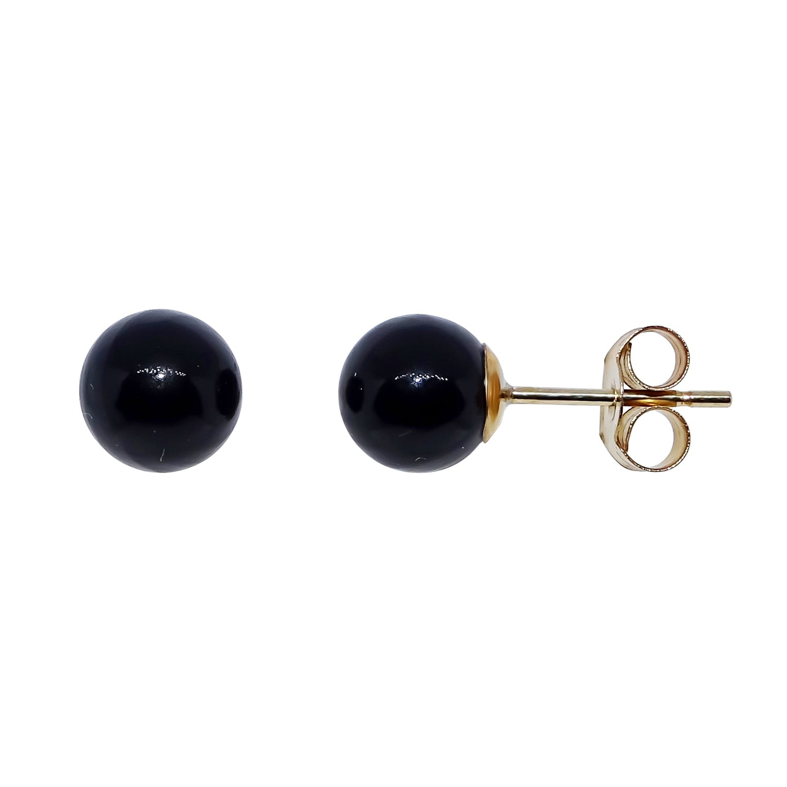 9ct gold 6mm created onyx bead stud earrings
