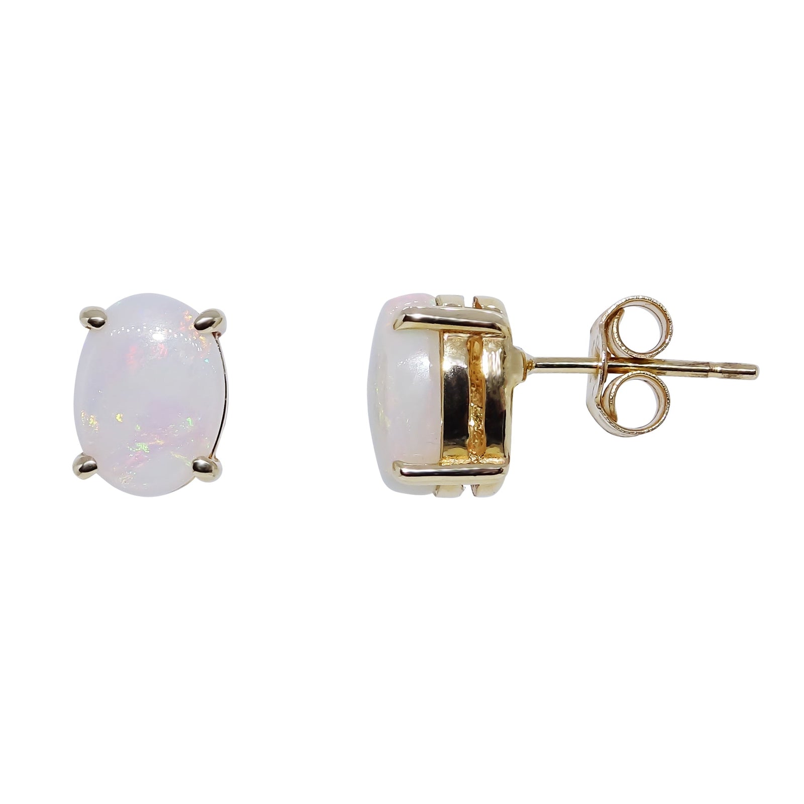 9ct gold 8x6mm oval opal stud earrings