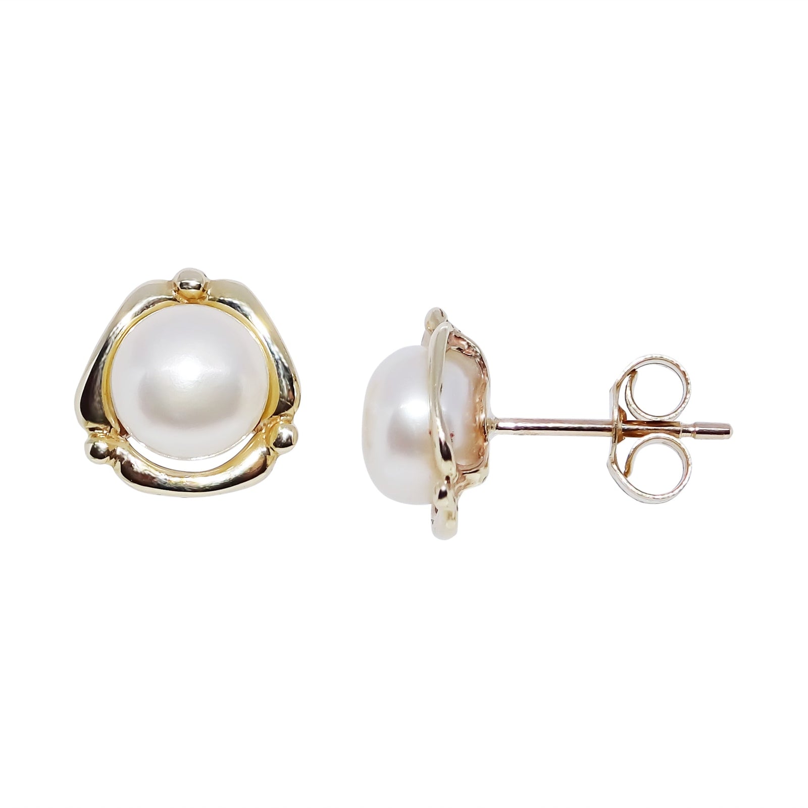 9ct gold 6mm freshwater pearl fancy stud earrings