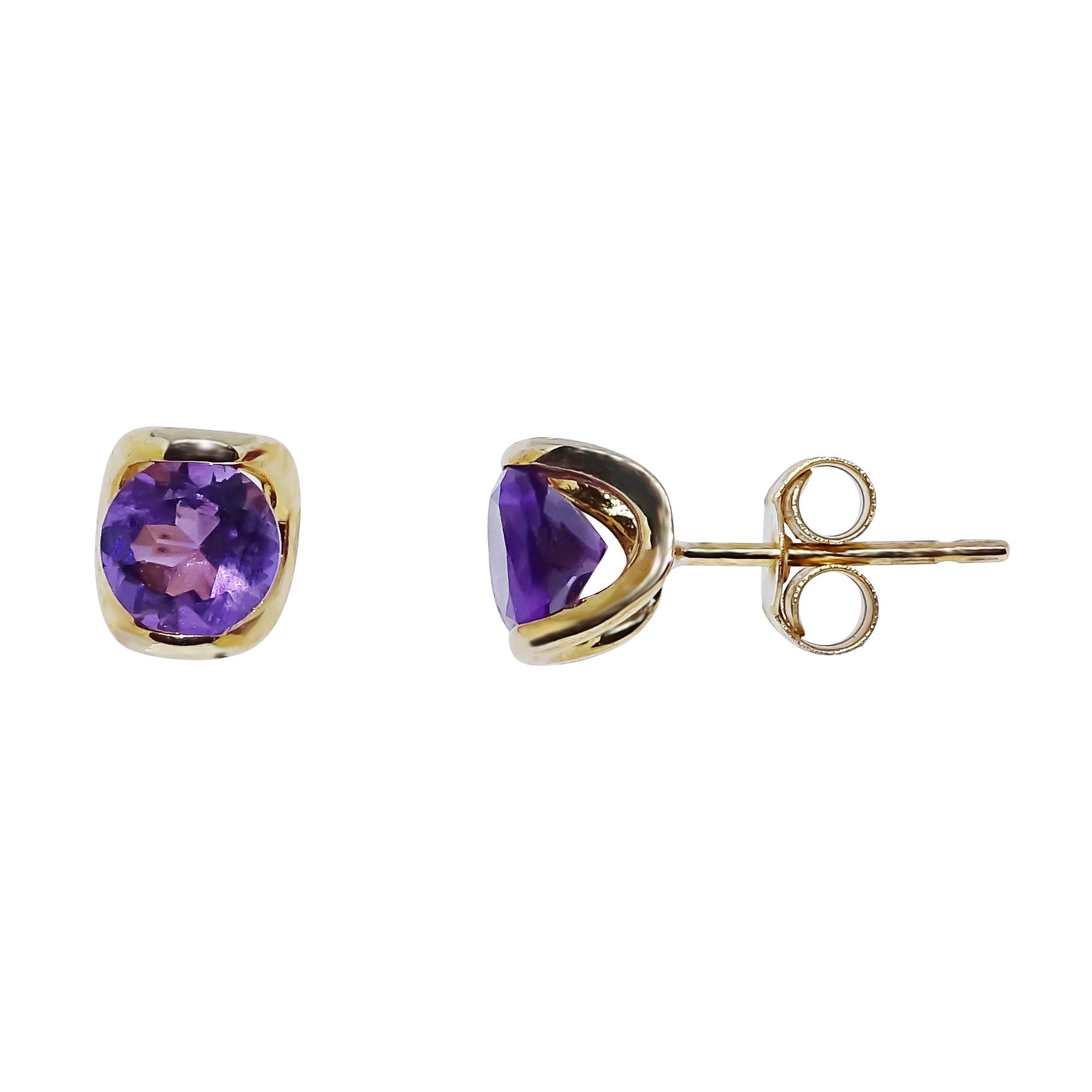 9ct gold 5mm round amethyst stud earrings