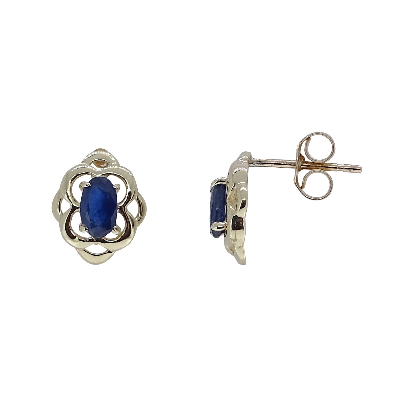 9ct gold celtic style 5x3mm oval sapphire stud earrings