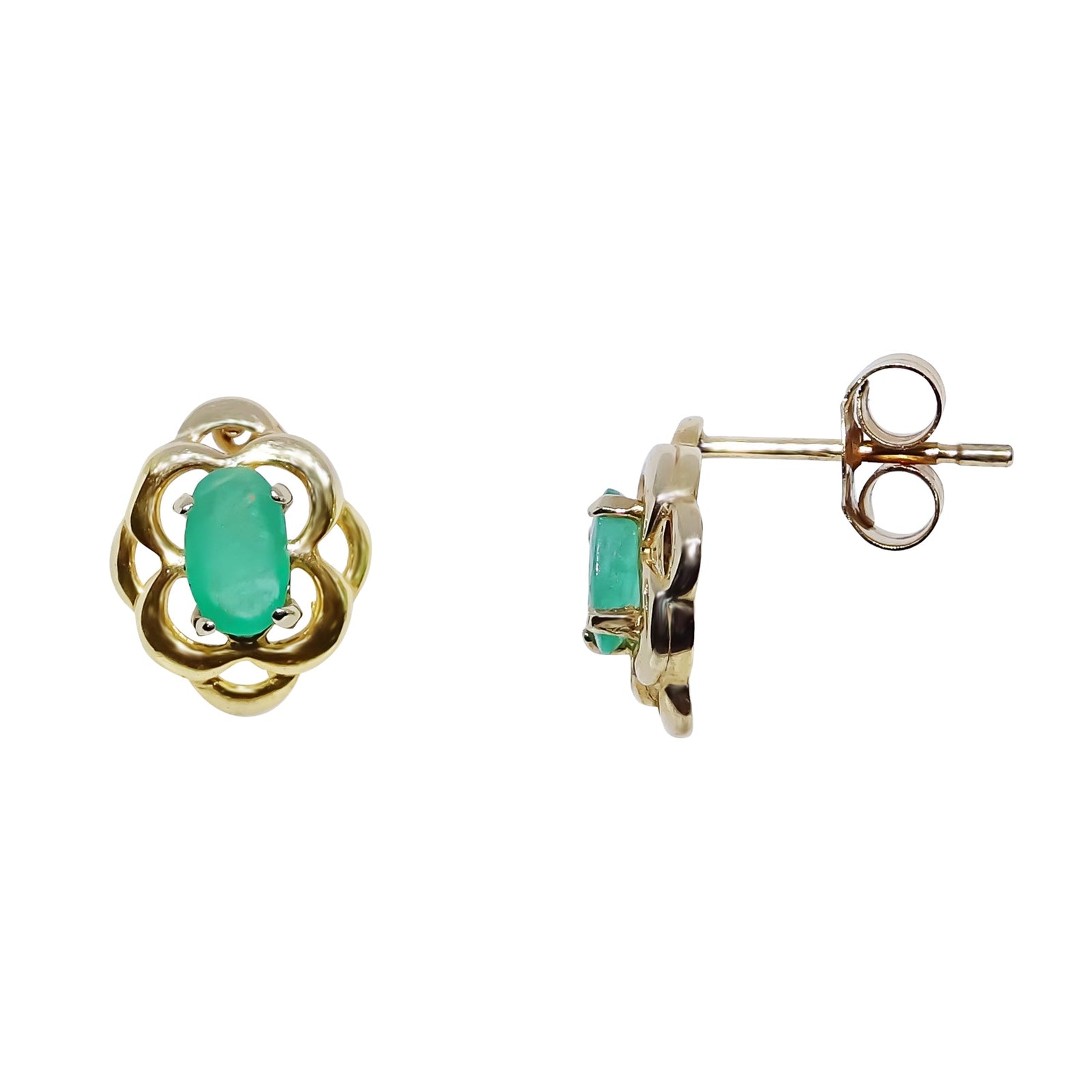 9ct gold celtic style 5x3mm oval emerald stud earrings