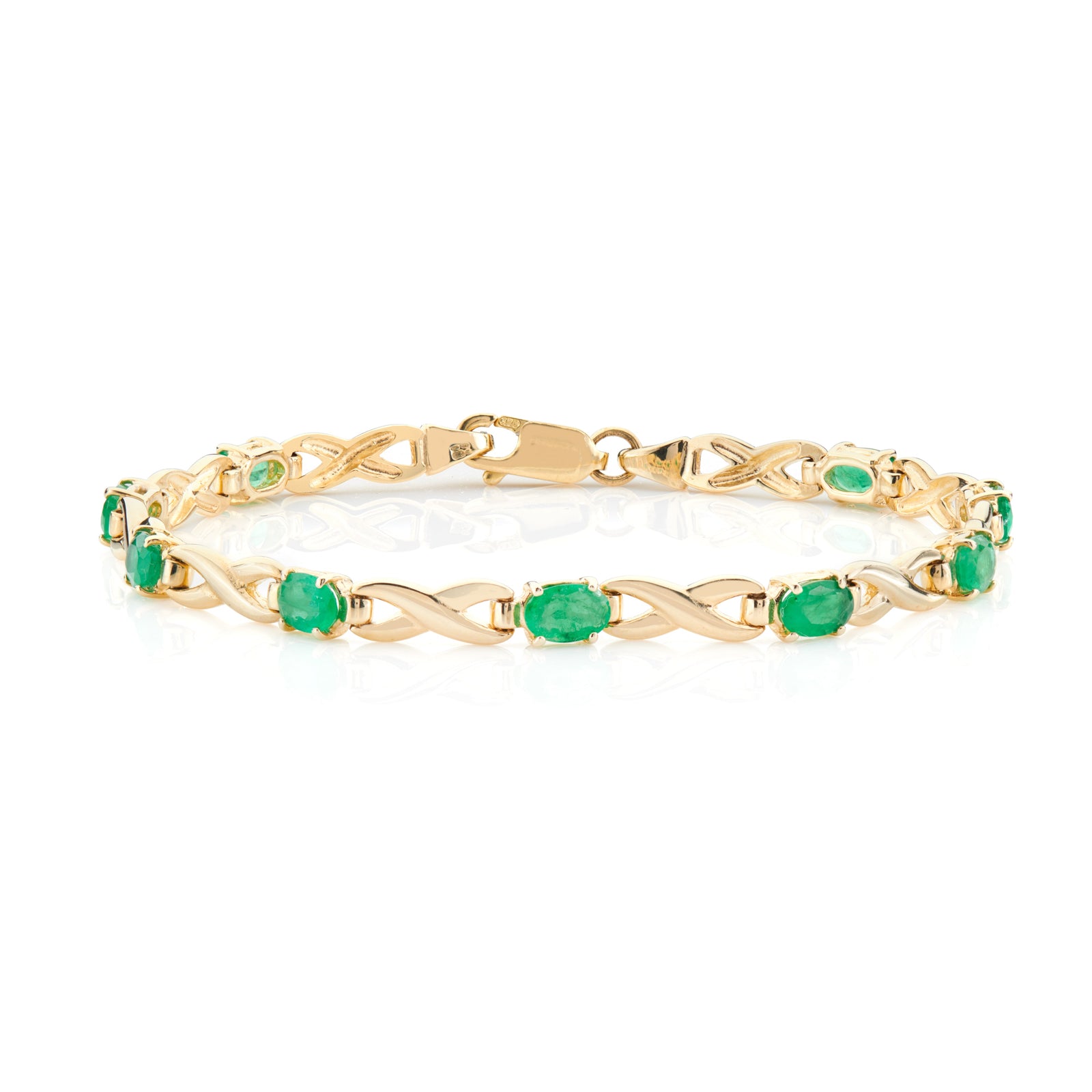 9ct gold 6x4mm oval emerald bracelet