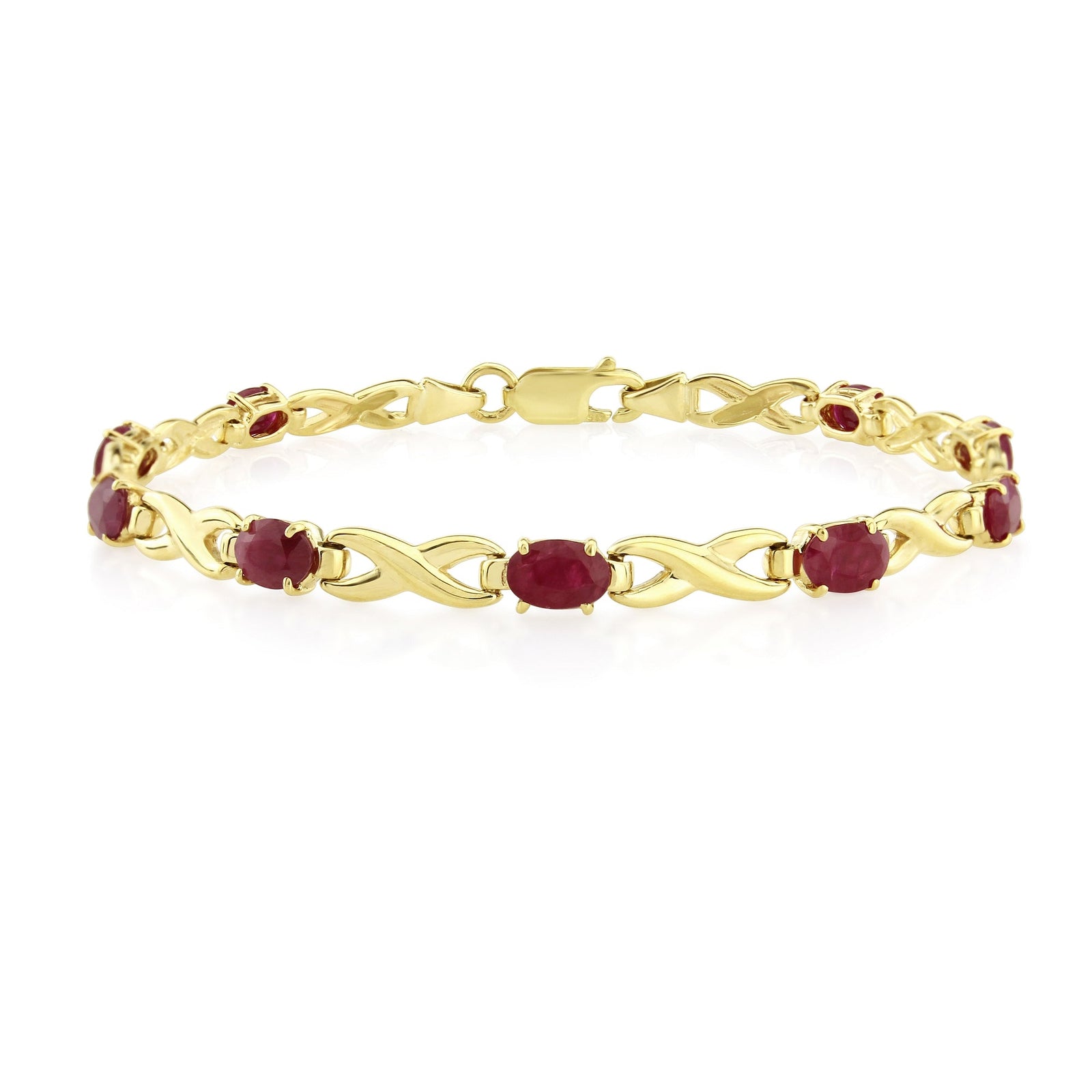 9ct gold 6x4mm oval ruby bracelet