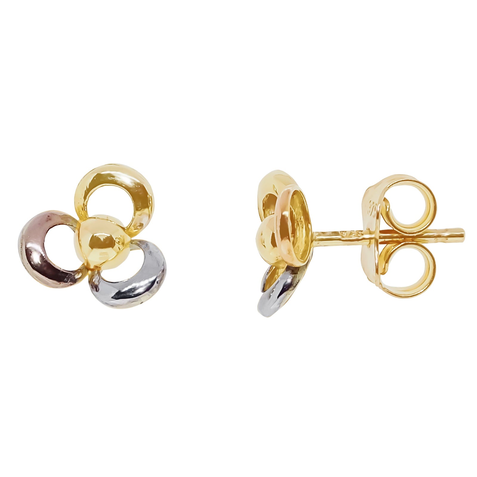 9ct 3 colour gold stud earrings
