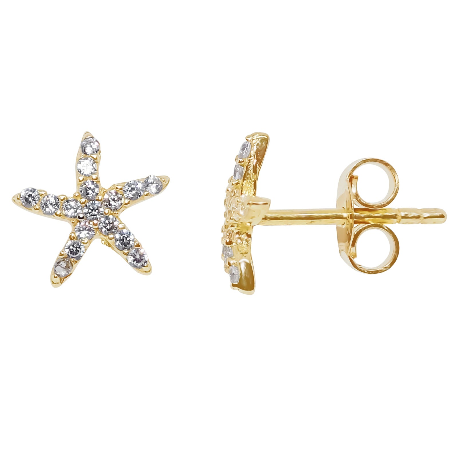 9ct gold cz starfish stud earrings
