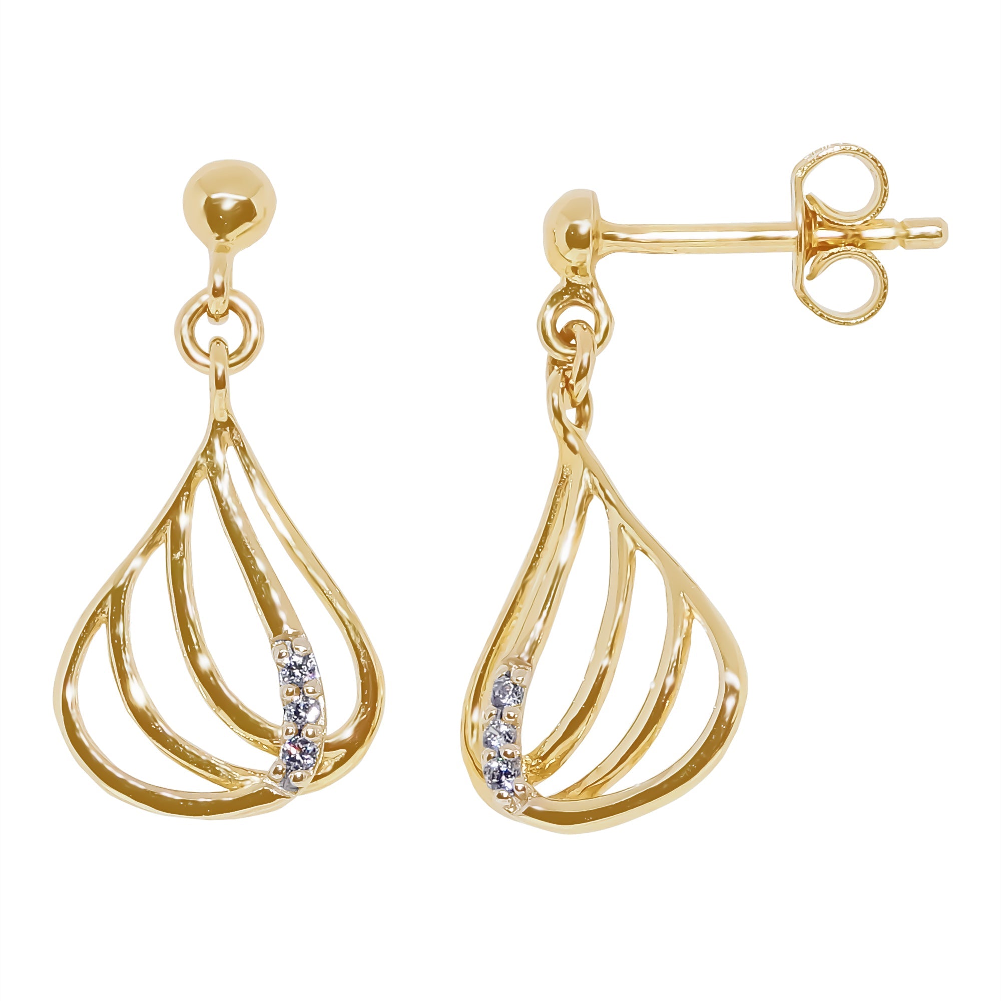 9ct gold cz drop earrings