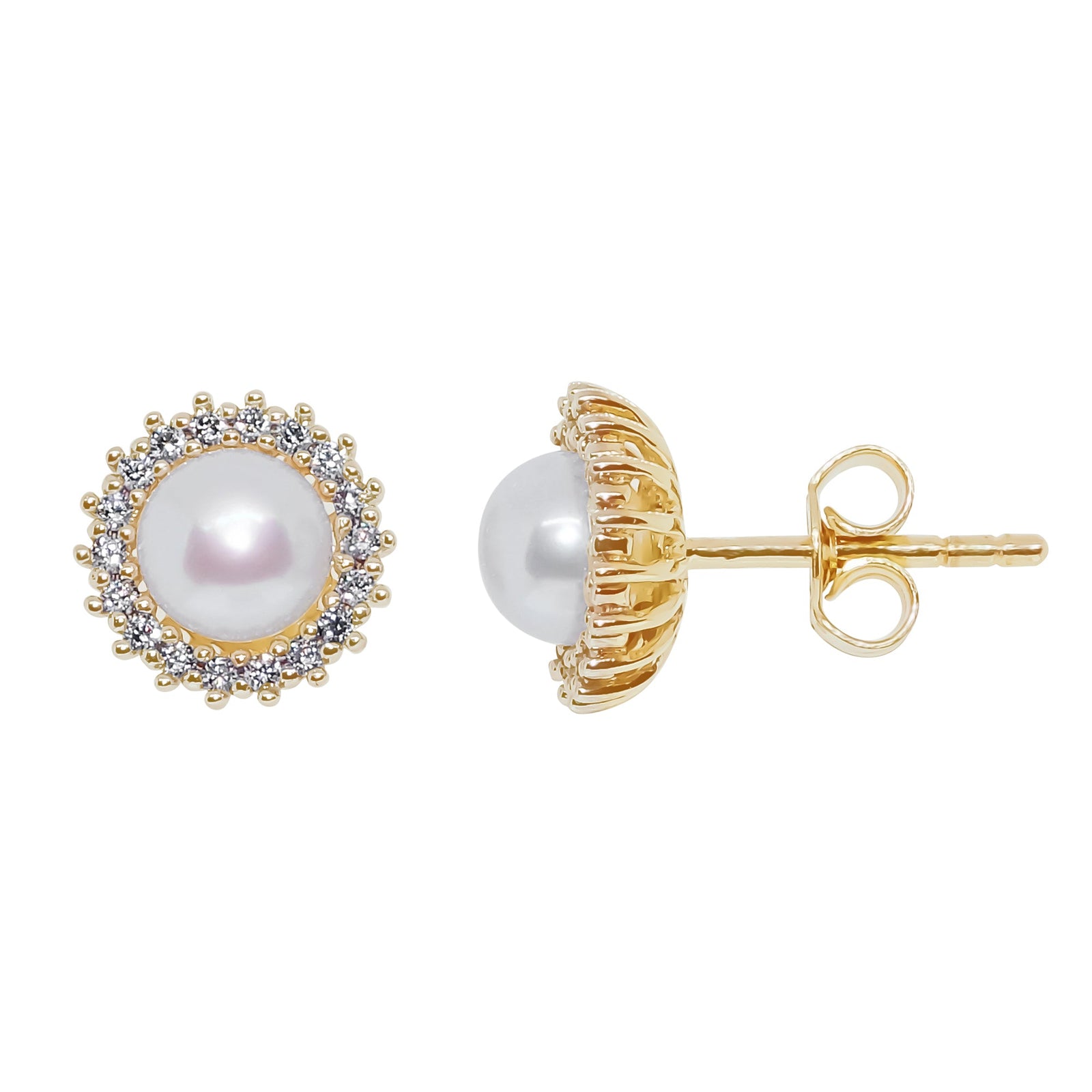 9ct gold 5mm freshwater pearl & cz stud earrings