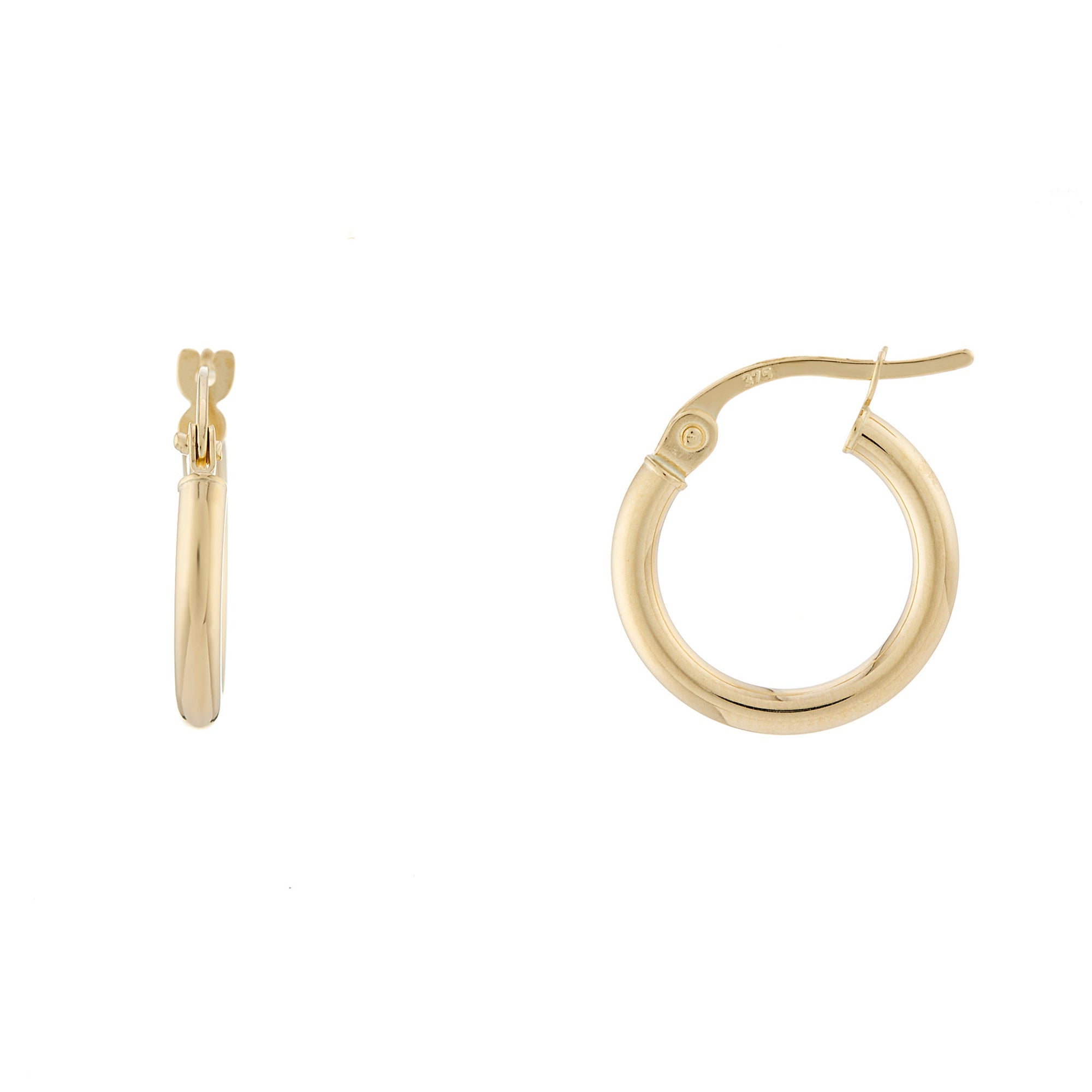 9ct gold plain 2mm x 10mm hoop earrings