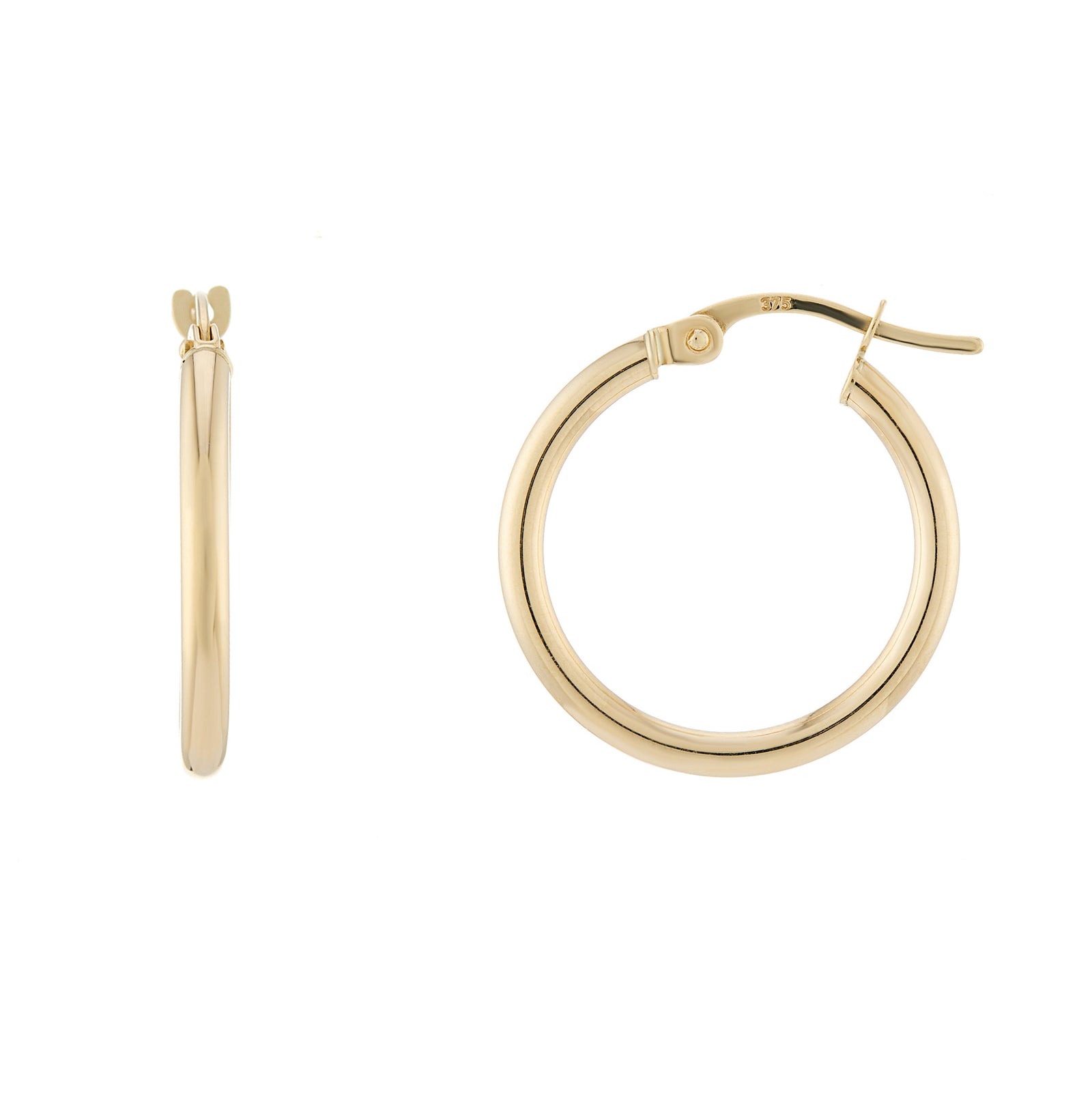 9ct gold plain 2mm x 15mm hoop earrings