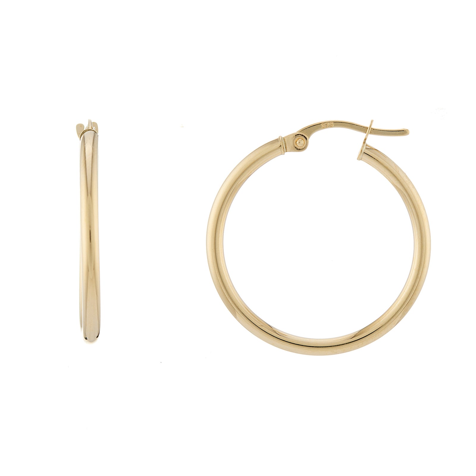 9ct gold plain 2mm x 20mm hoop earrings