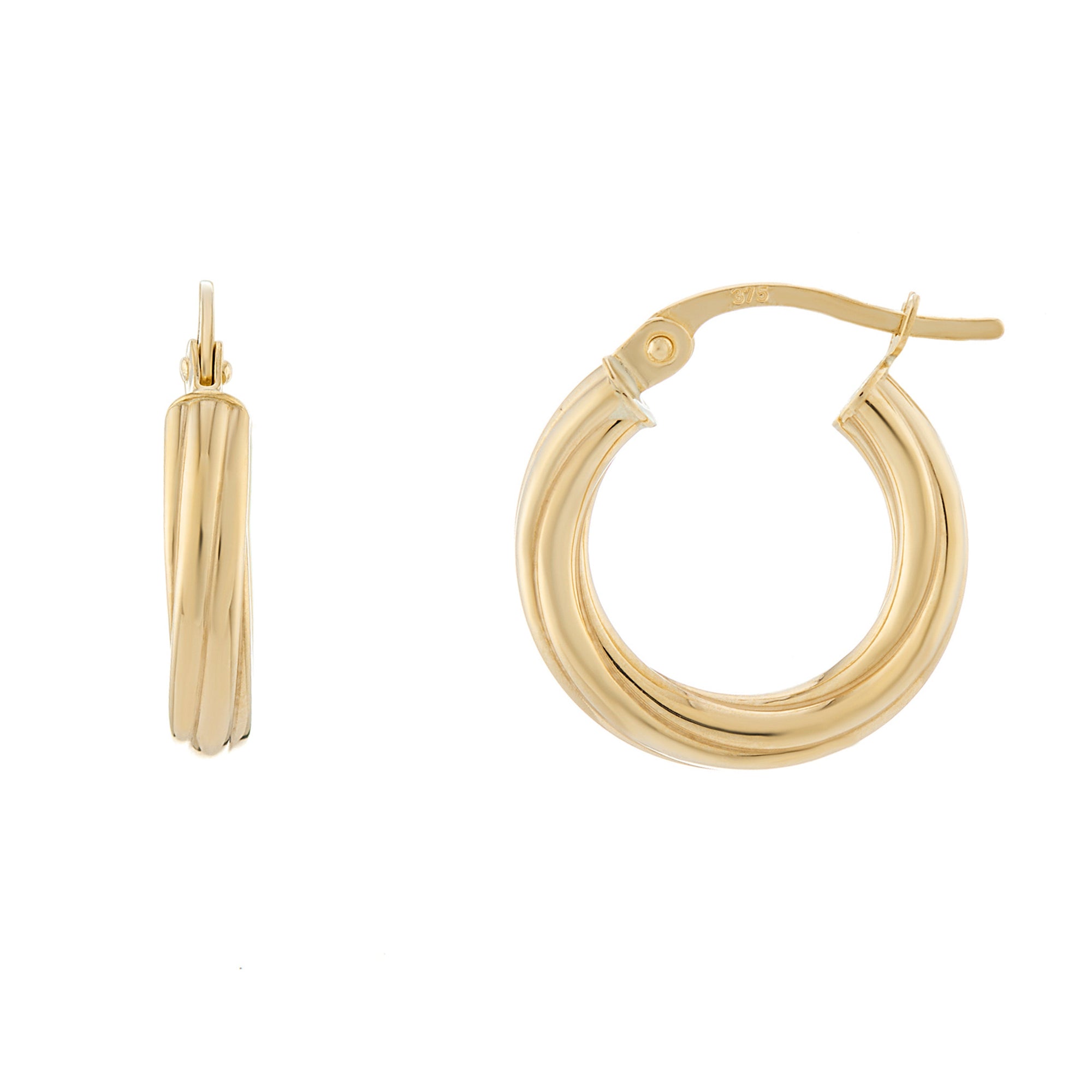 9ct gold 3mm x 10mm twisted hoop earrings