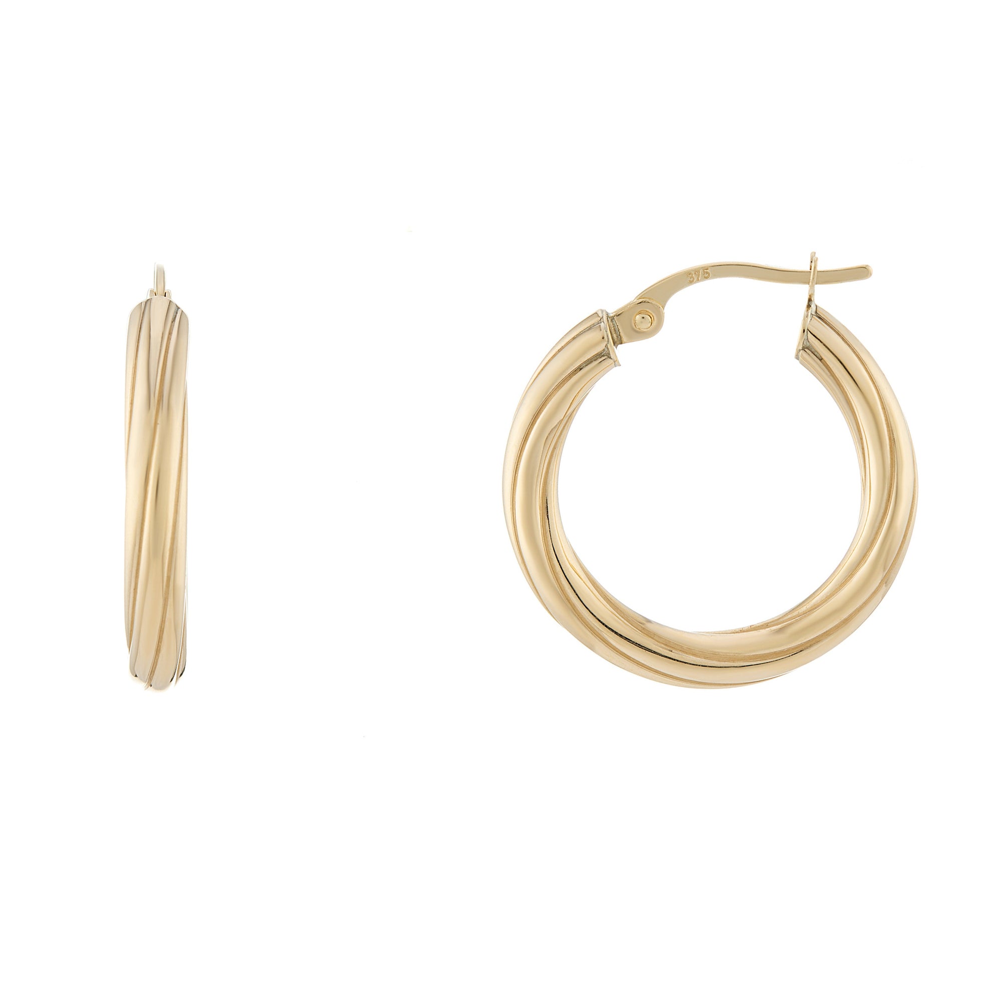 9ct gold 3mm x 15mm twisted hoop earrings