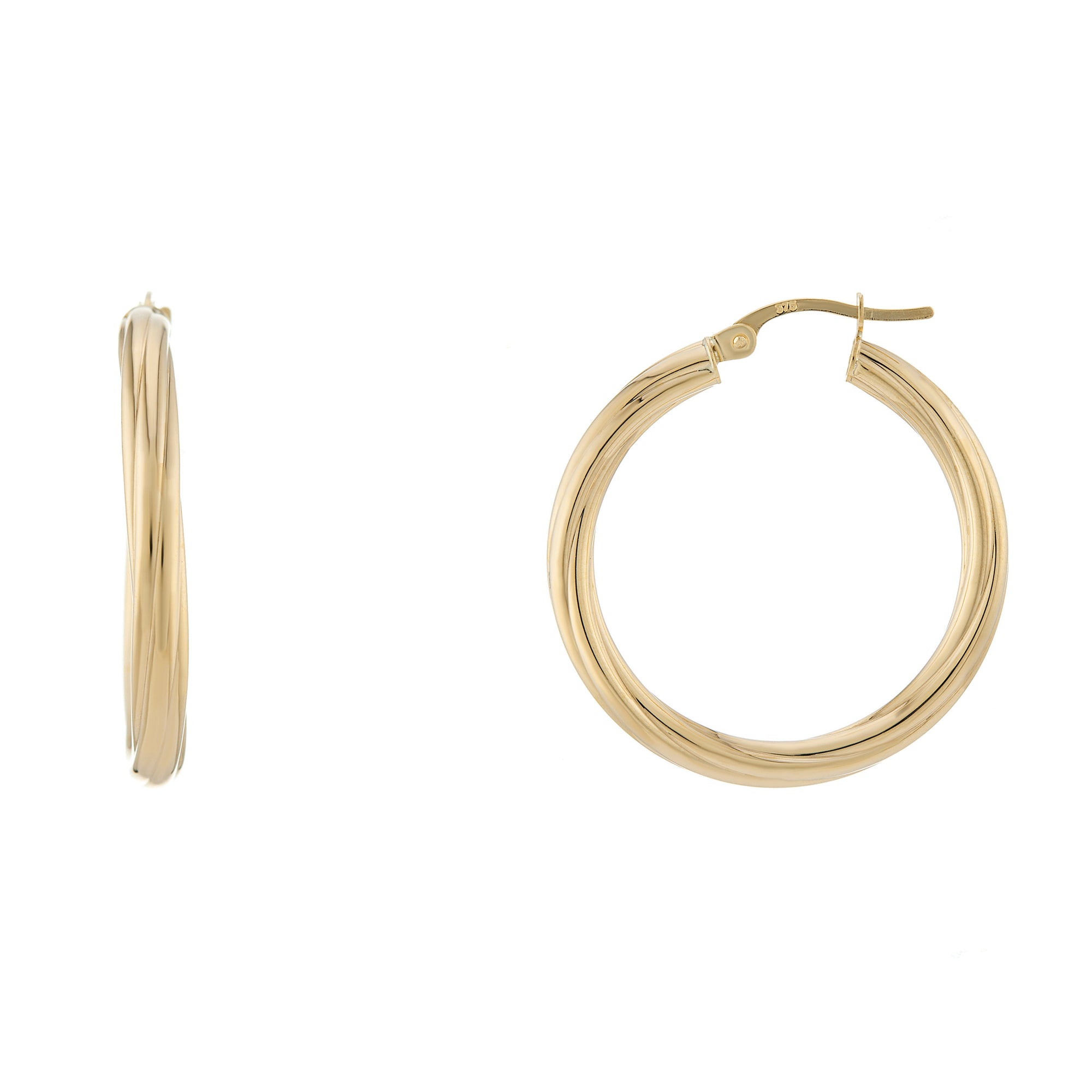 9ct gold 3mm x 20mm twisted hoop earrings