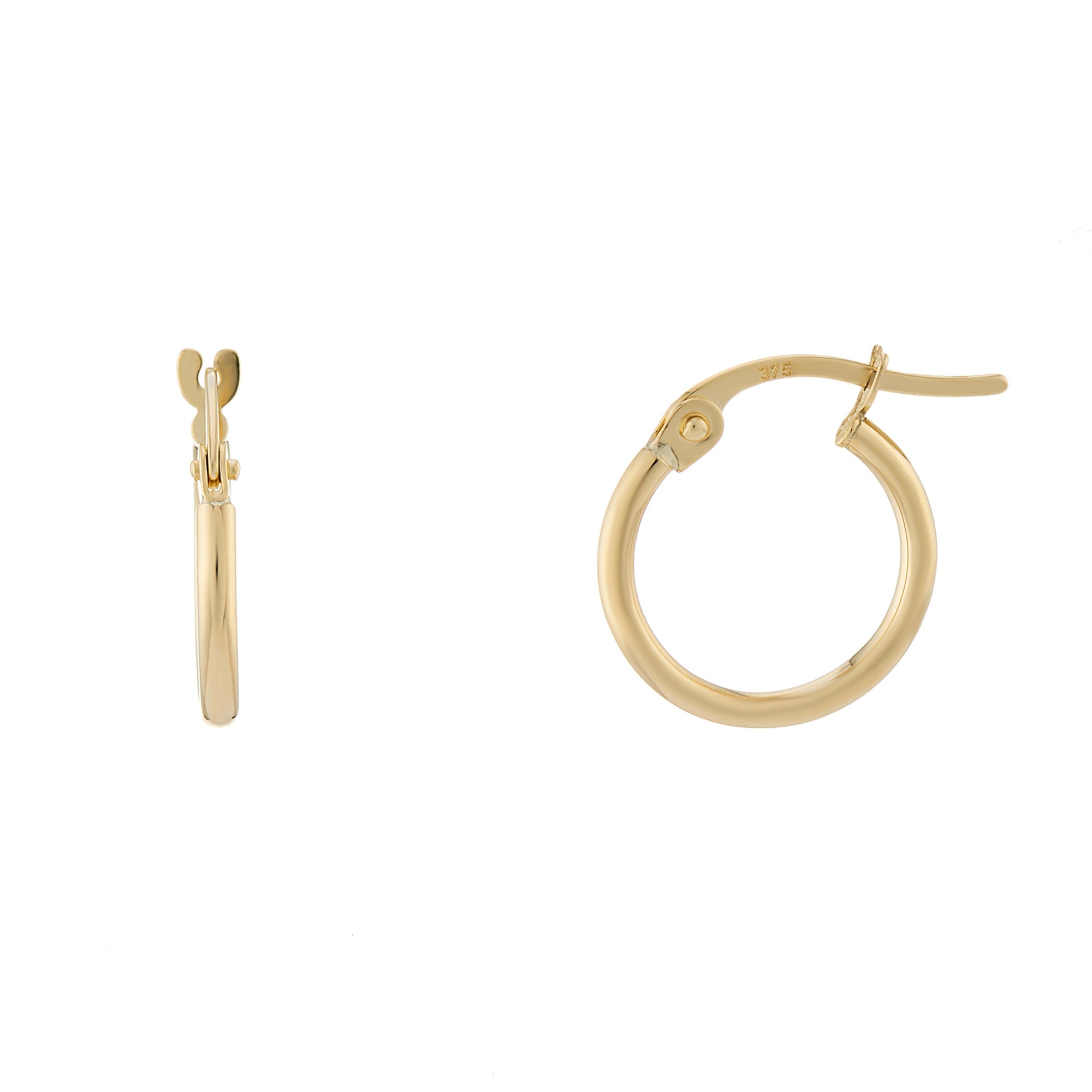 9ct gold 1.5mm x 10mm plain hoop earrings