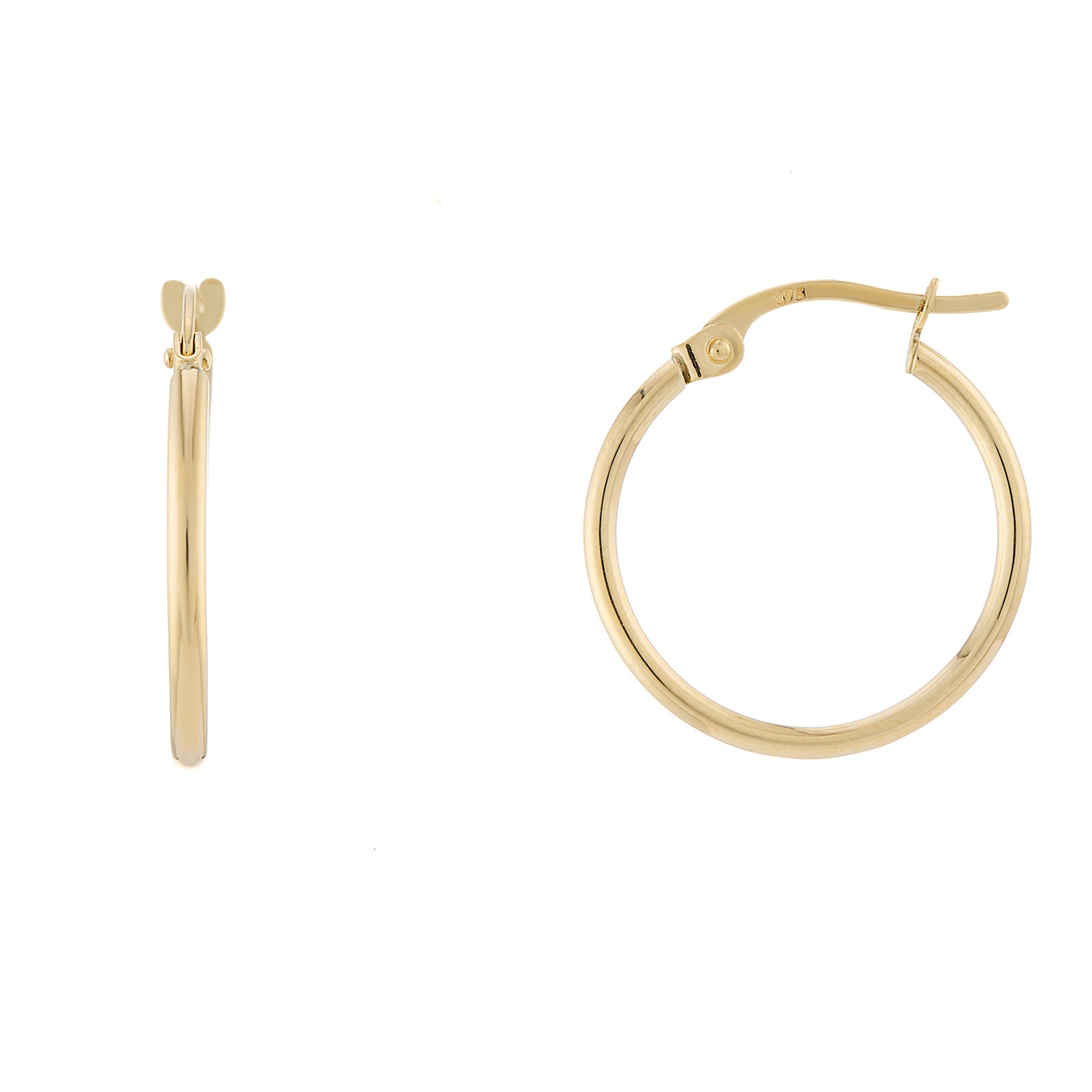 9ct gold 1.5mm x 15mm plain hoop earrings
