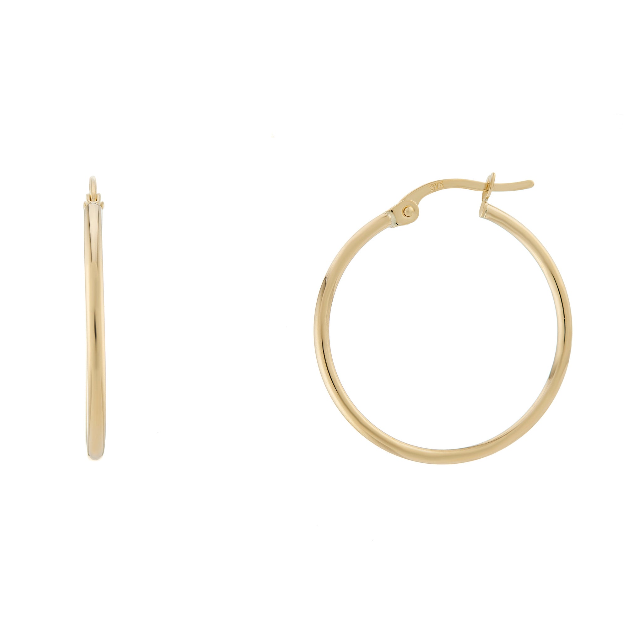 9ct gold 1.5mm x 20mm plain hoop earrings