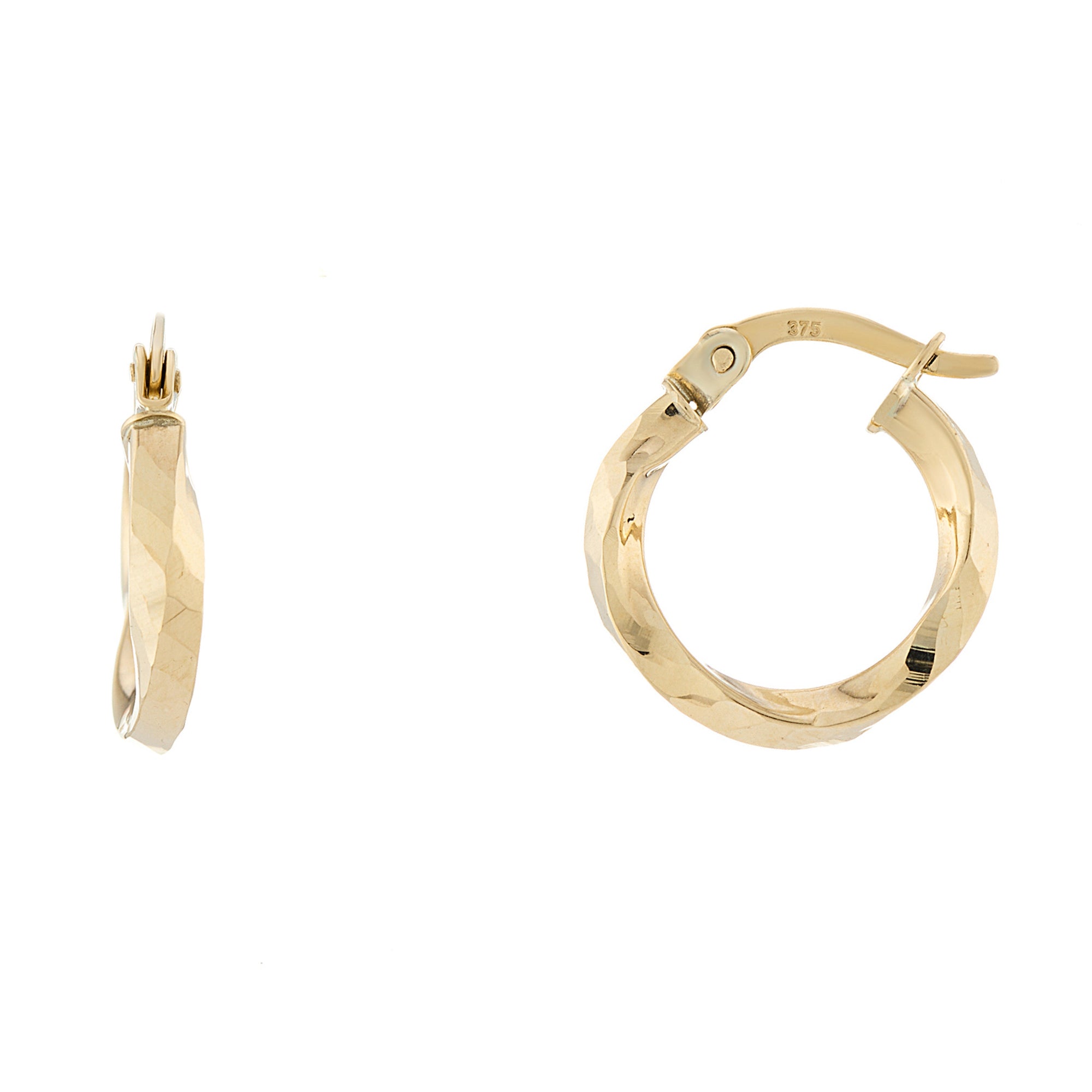9ct gold 10mm diamond-cut twisted hoop earrings