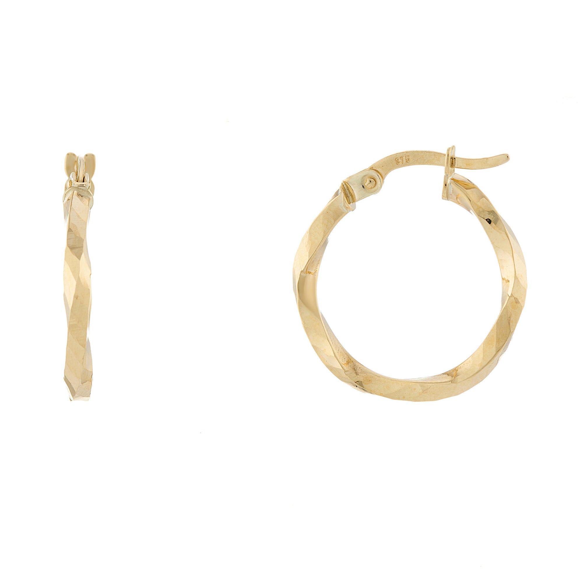 9ct gold 15mm diamond-cut twisted hoop earrings
