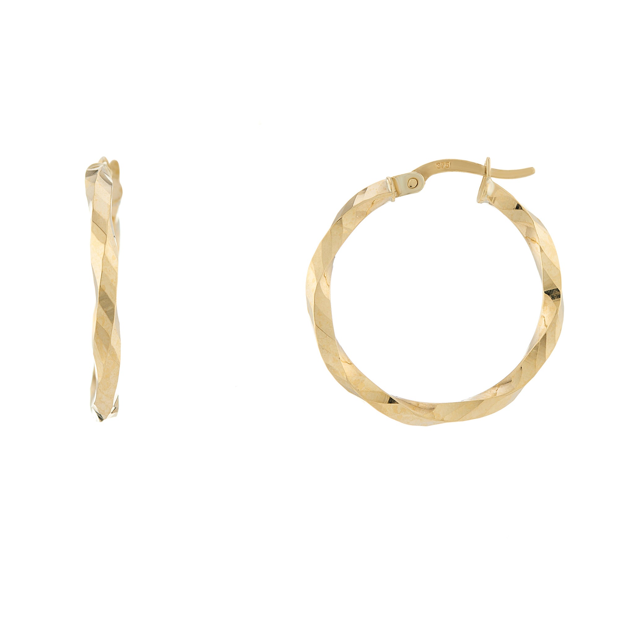9ct gold 20mm diamond-cut twisted hoop earrings