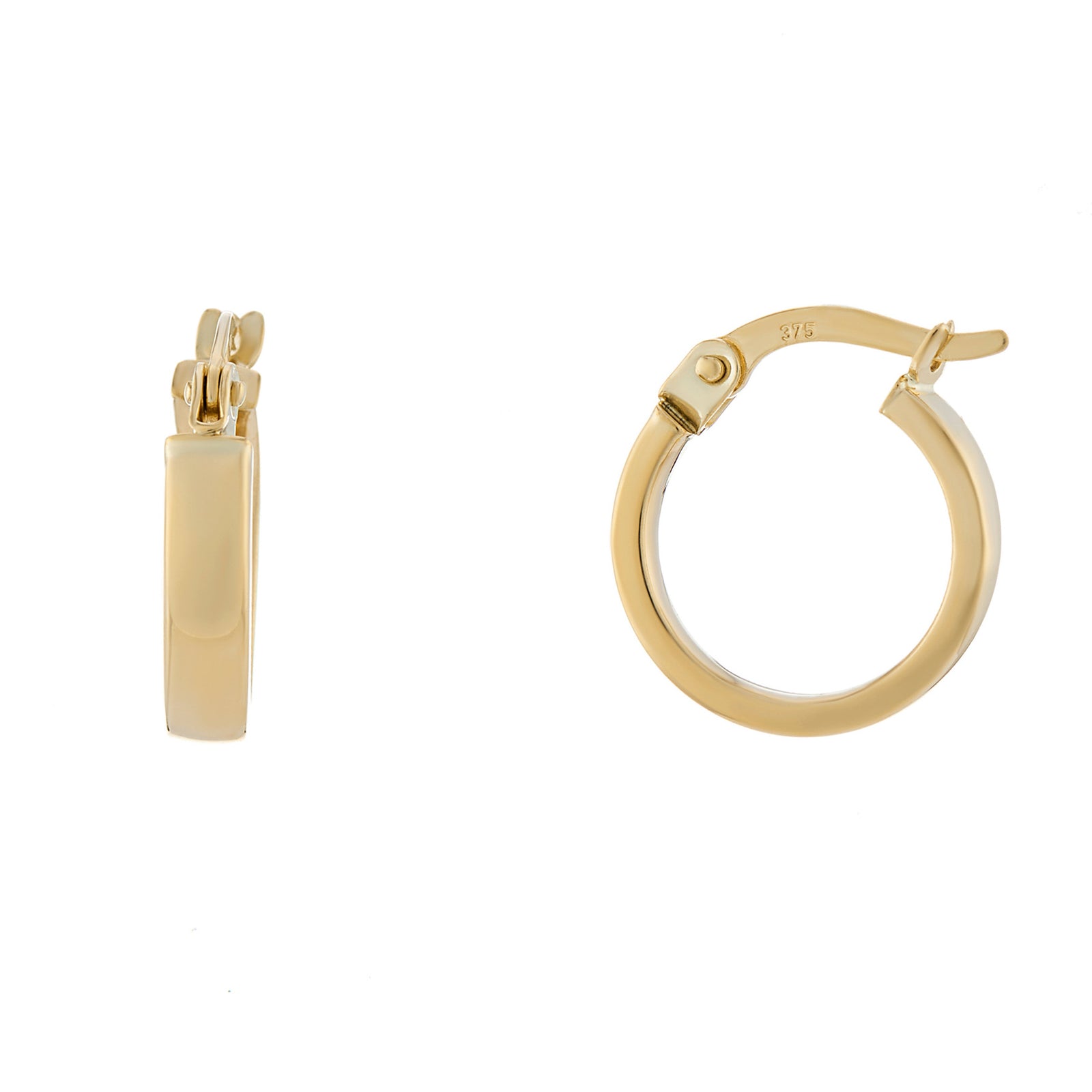 9ct gold 10mm plain hoop earrings