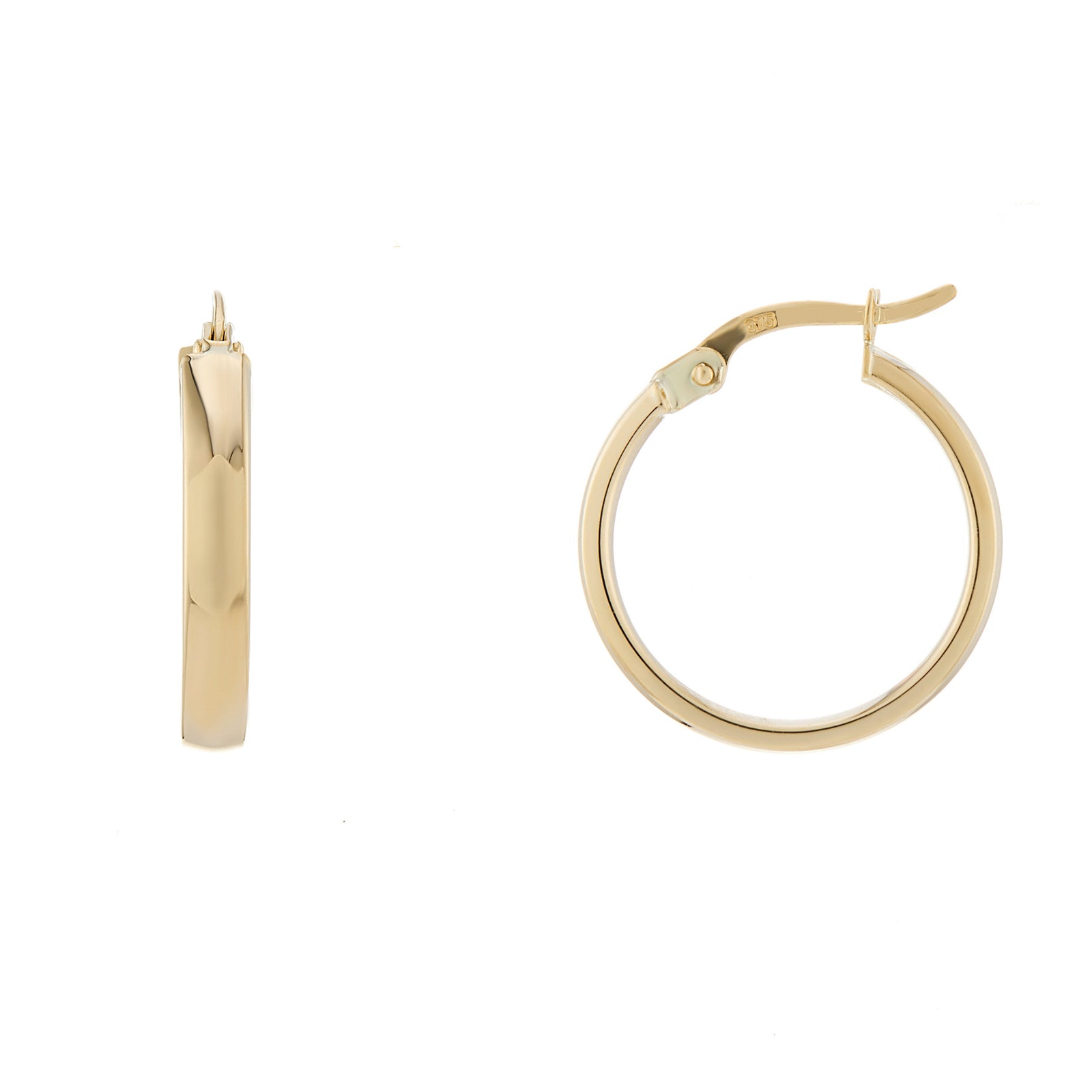 9ct gold 15mm plain hoop earrings